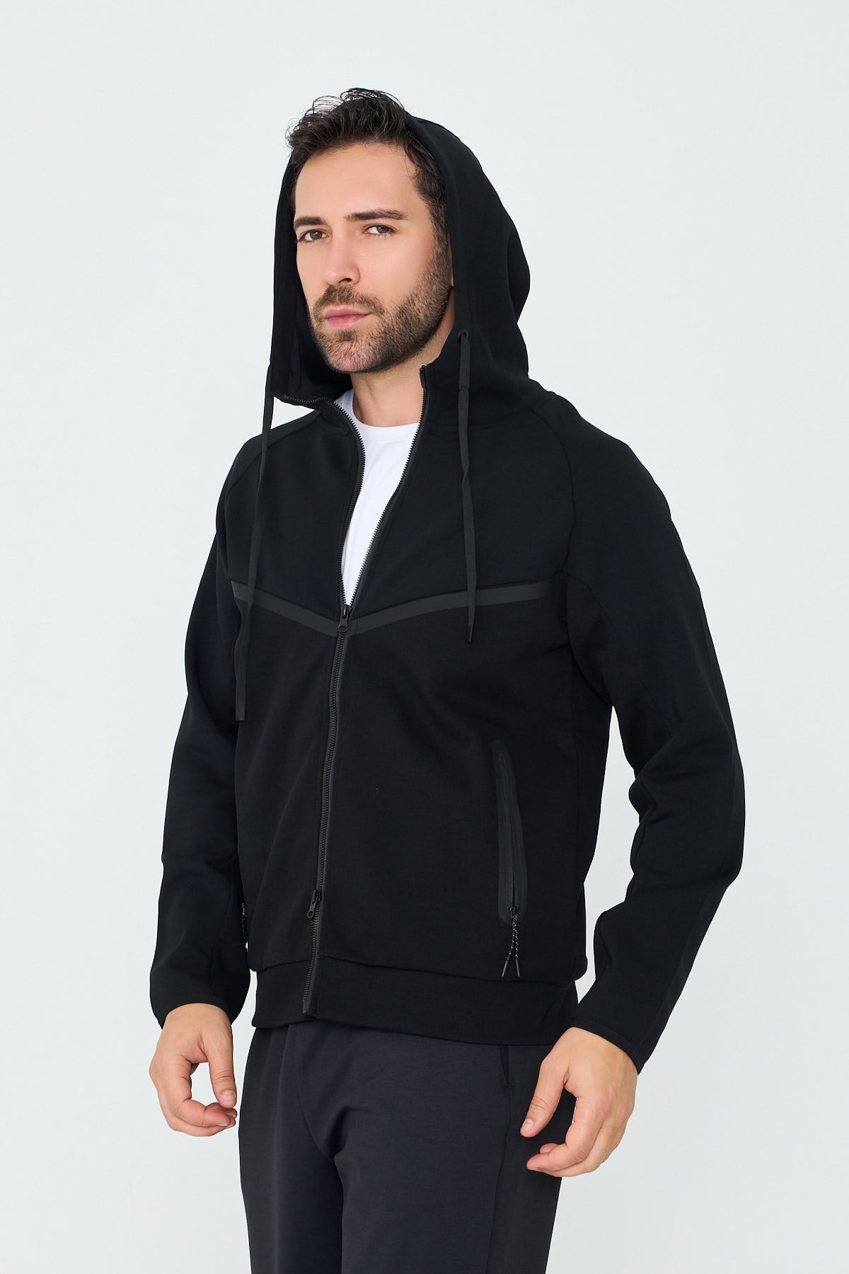 White StoneSiyah Cepli Kapüşonlu Fermuarlı Erkek Sweatshirt