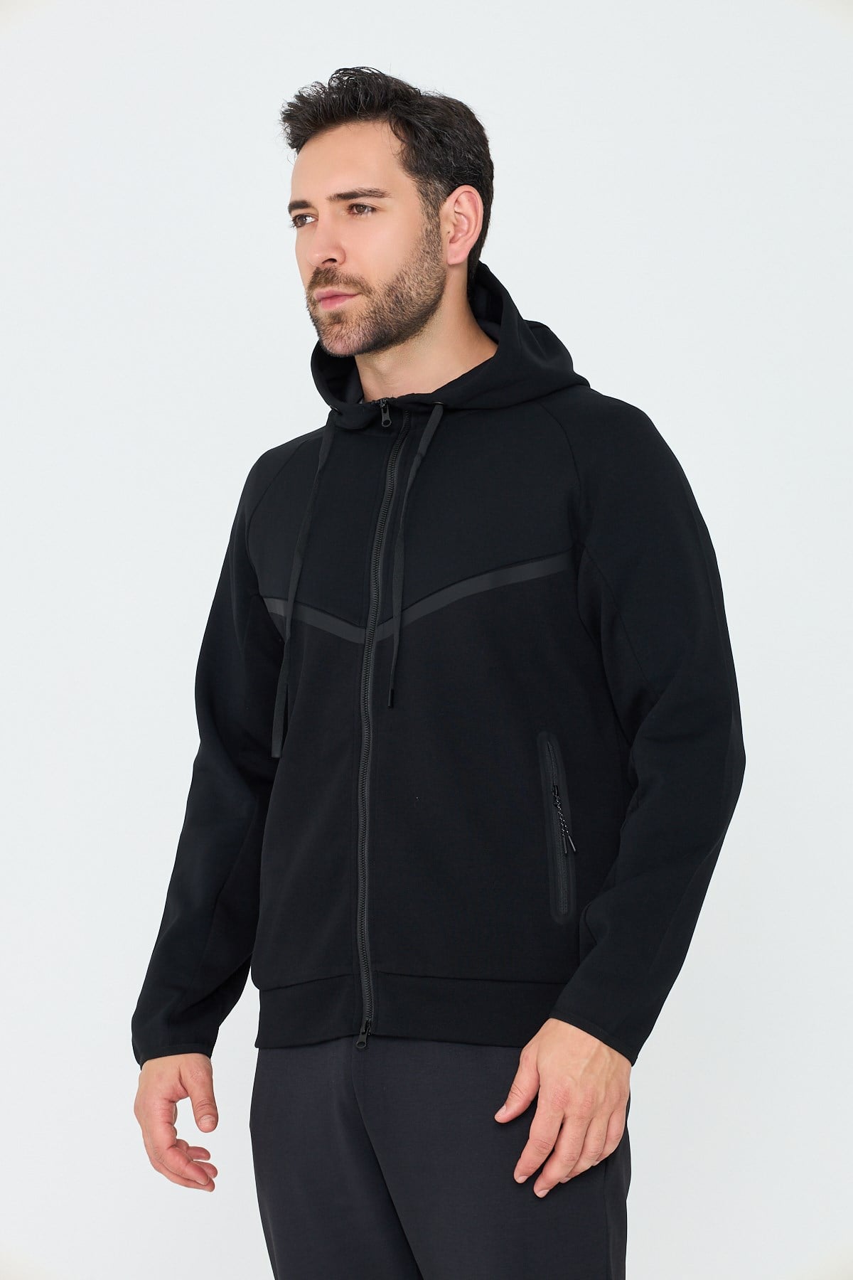 White StoneSiyah Cepli Kapüşonlu Fermuarlı Erkek Sweatshirt