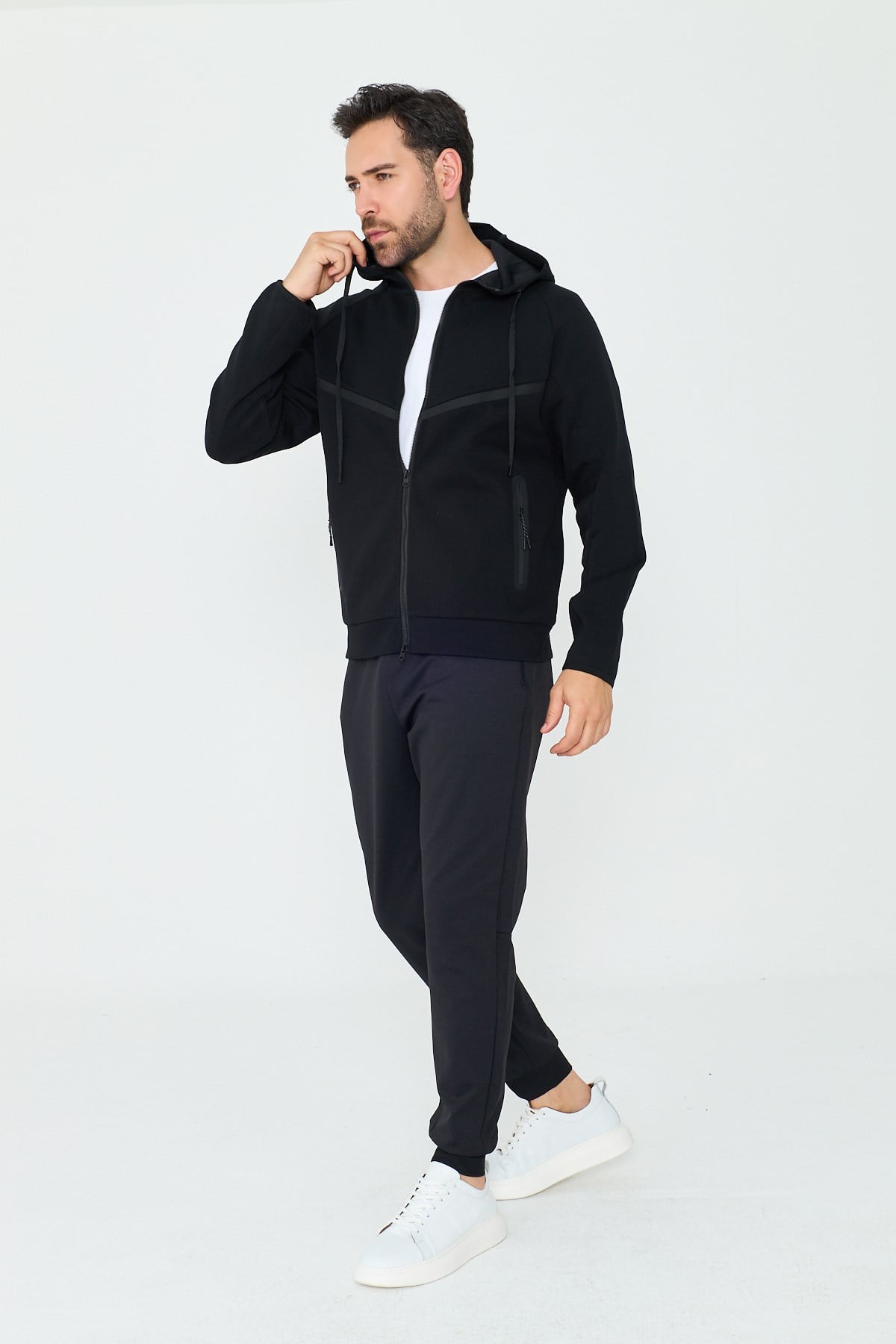 White StoneSiyah Cepli Kapüşonlu Fermuarlı Erkek Sweatshirt