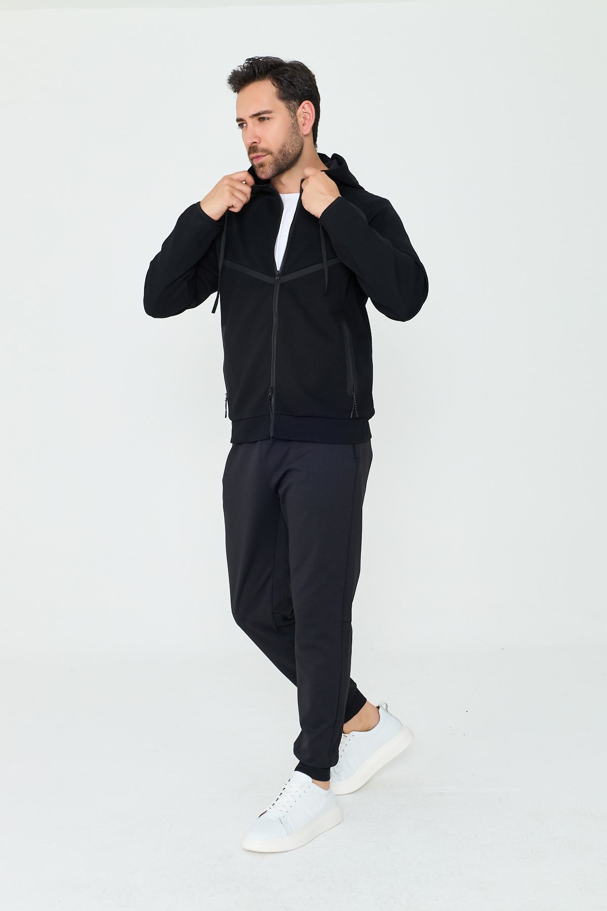 White StoneSiyah Cepli Kapüşonlu Fermuarlı Erkek Sweatshirt
