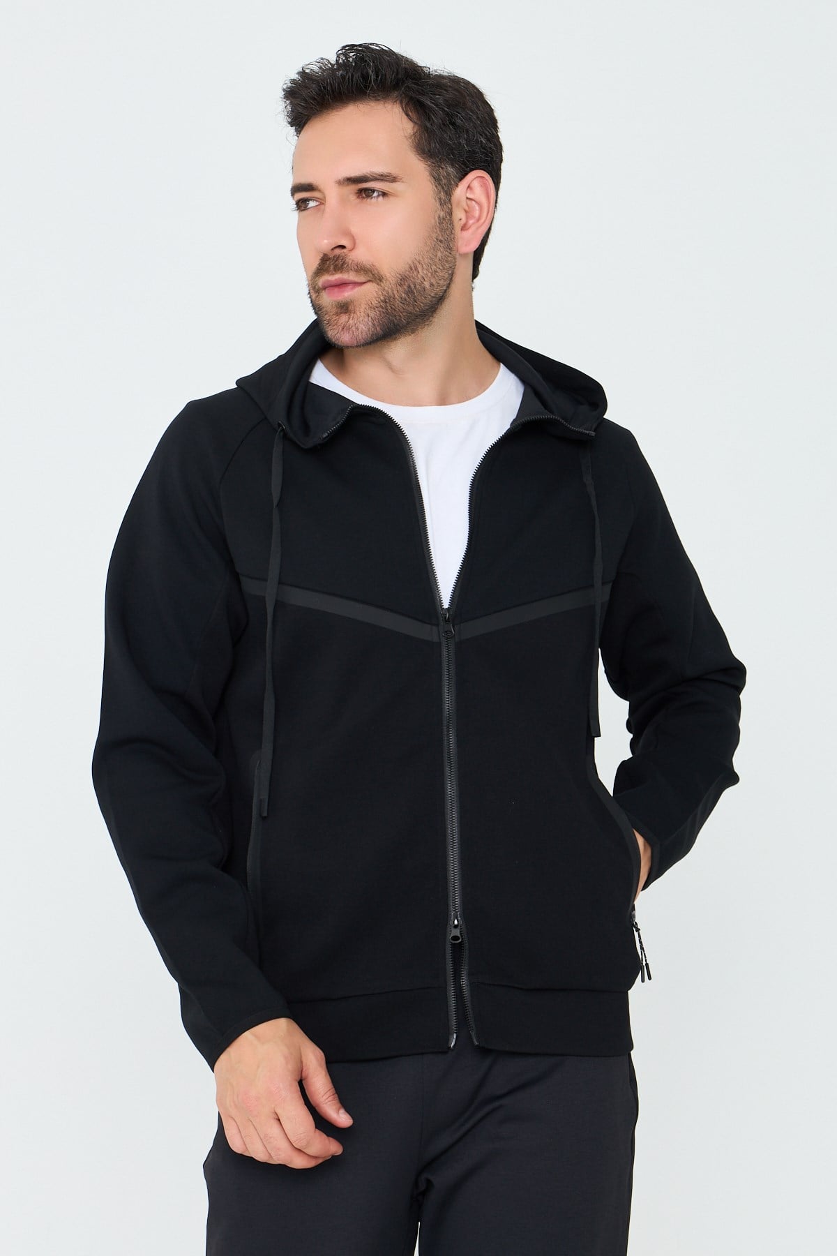 White StoneSiyah Cepli Kapüşonlu Fermuarlı Erkek Sweatshirt