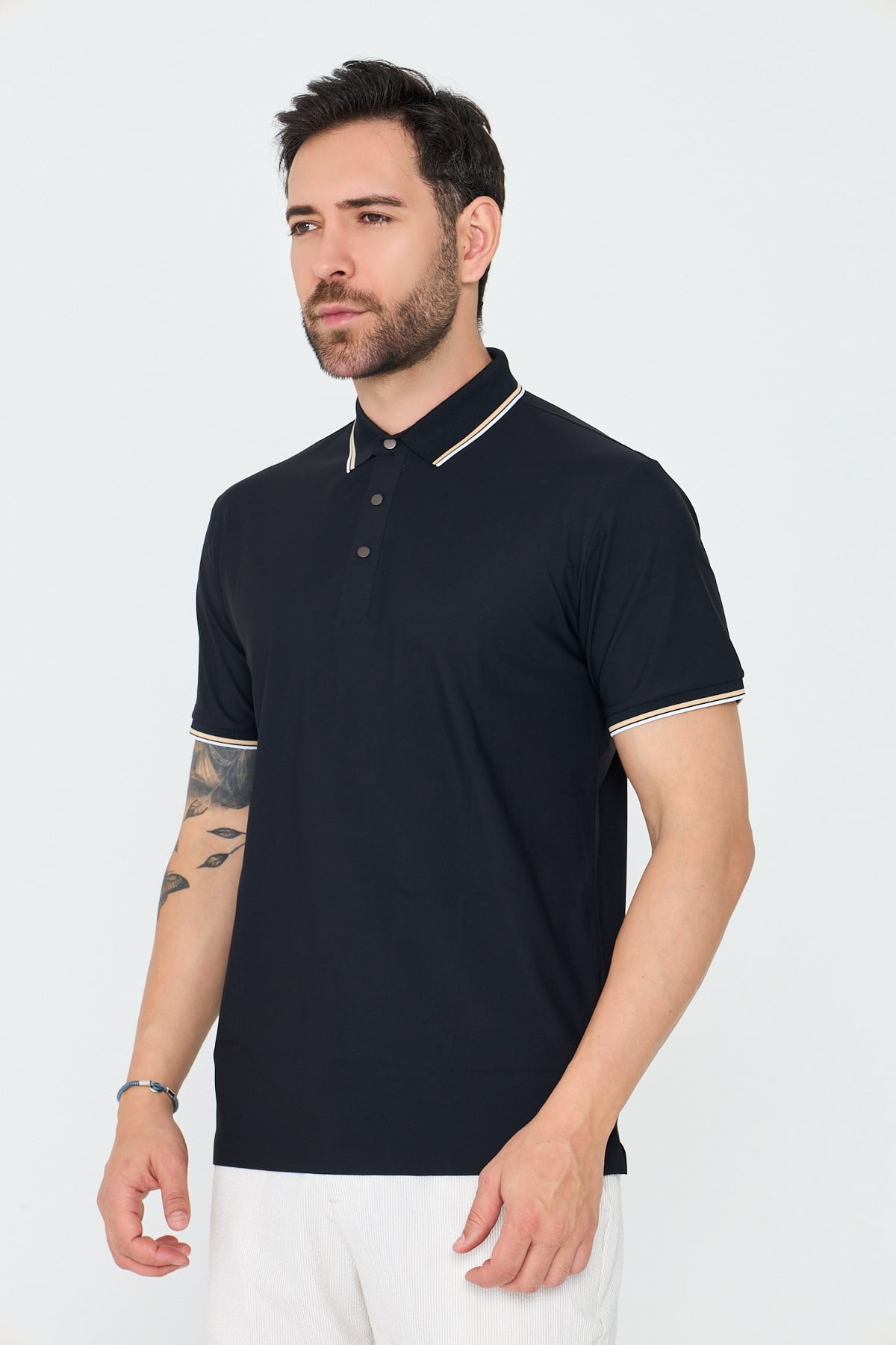 White StoneSiyah Düğmeli Polo Yaka Erkek Tişört