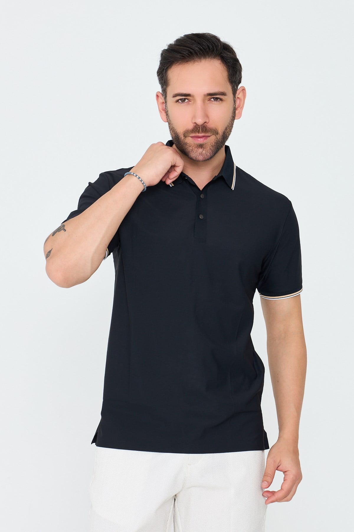 White StoneSiyah Düğmeli Polo Yaka Erkek Tişört