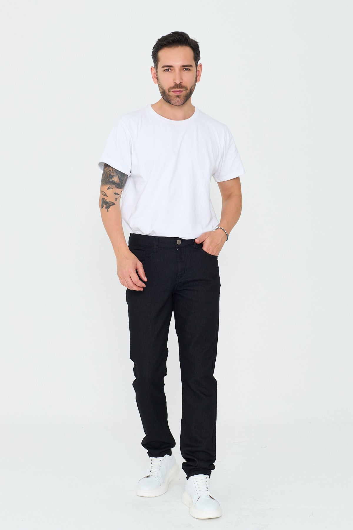 White StoneSiyah Dynamic Fit Mikro Desenli Yazlık Kot Pantolon