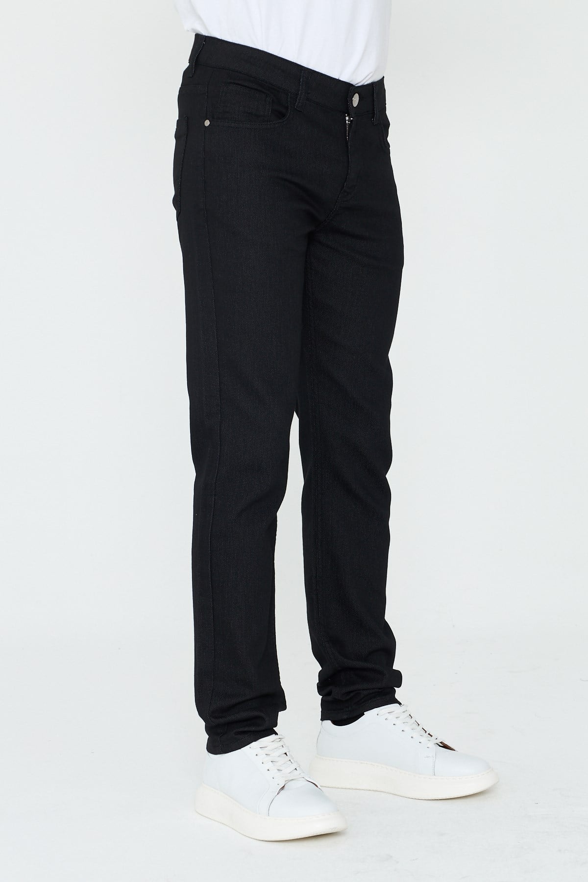 White StoneSiyah Dynamic Fit Mikro Desenli Yazlık Kot Pantolon