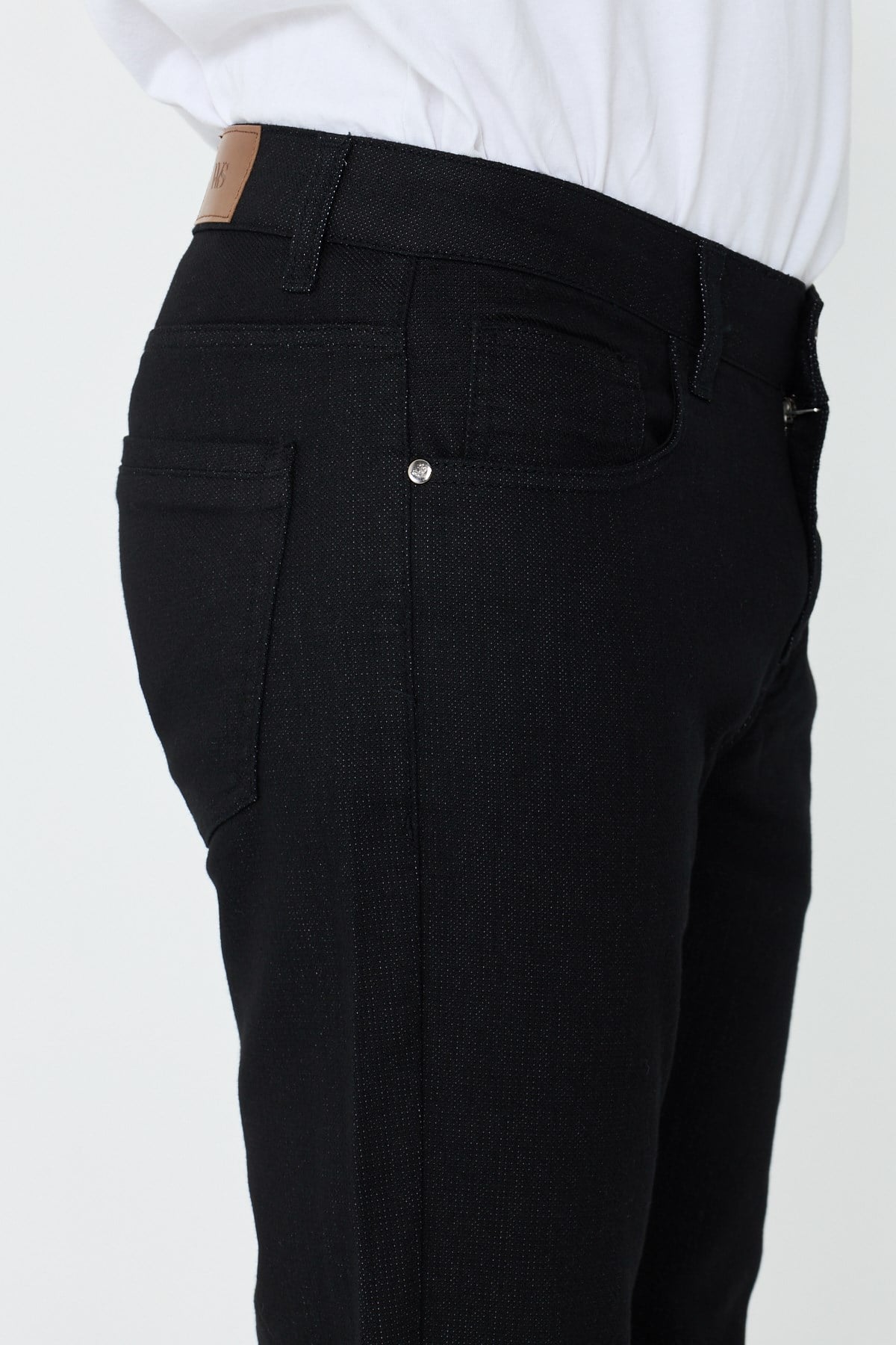 White StoneSiyah Dynamic Fit Mikro Desenli Yazlık Kot Pantolon