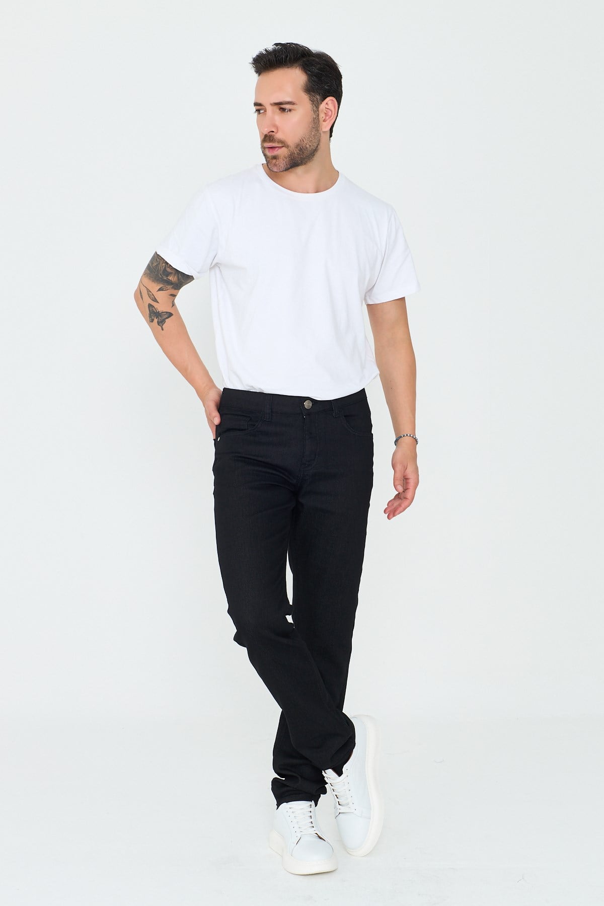 White StoneSiyah Dynamic Fit Mikro Desenli Yazlık Kot Pantolon