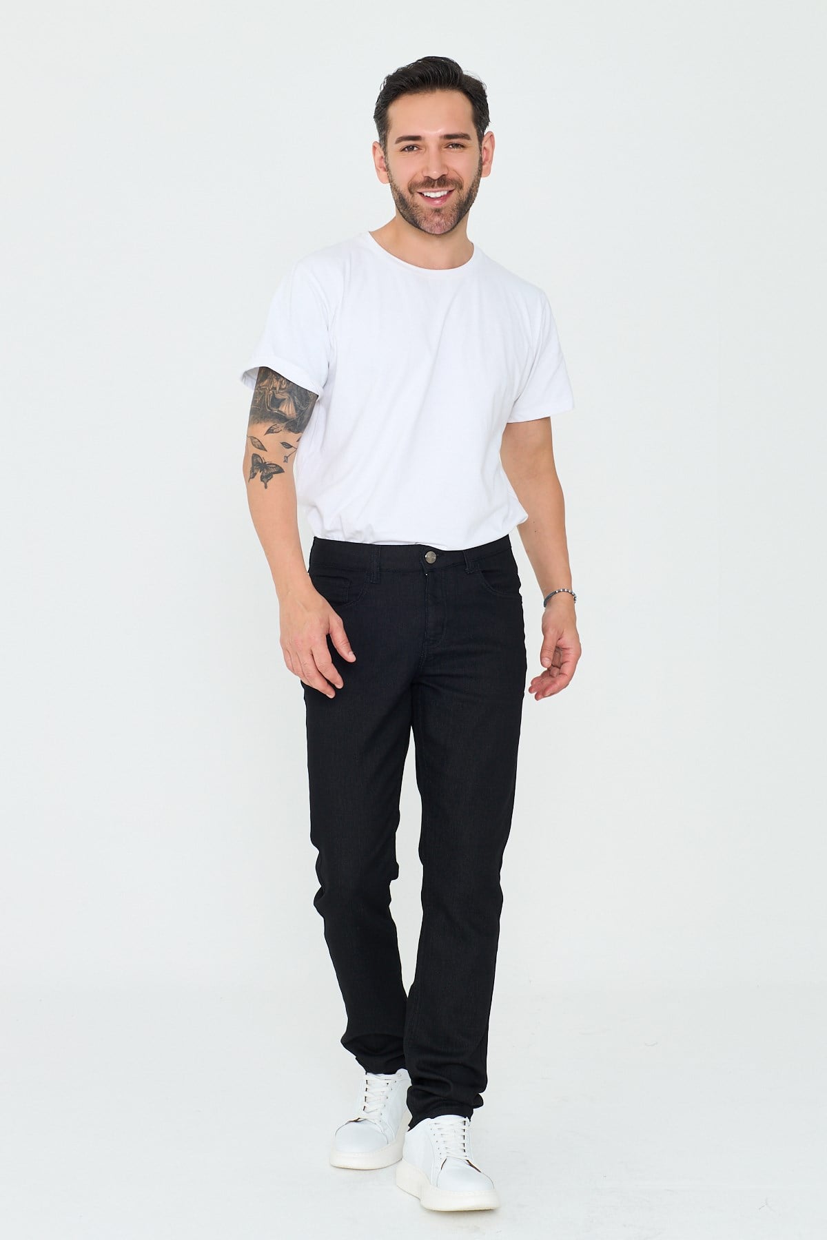 White StoneSiyah Dynamic Fit Mikro Desenli Yazlık Kot Pantolon