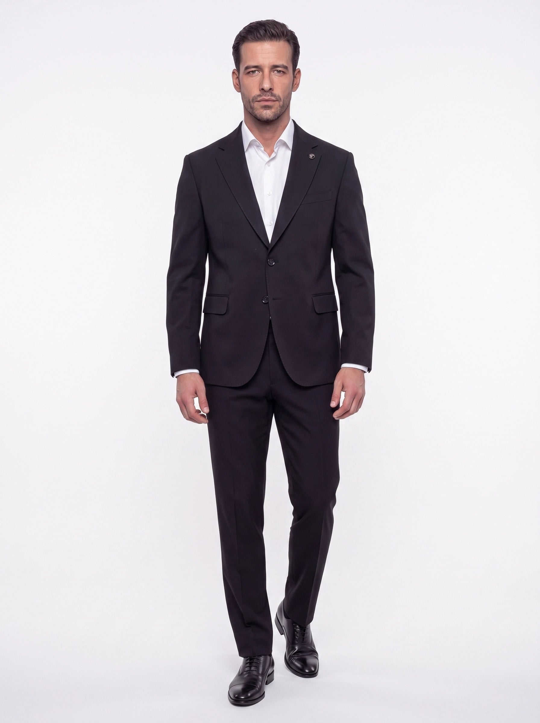 White StoneSiyah Mono Yaka 4 Drop Regular Fit Günlük Takım Elbise