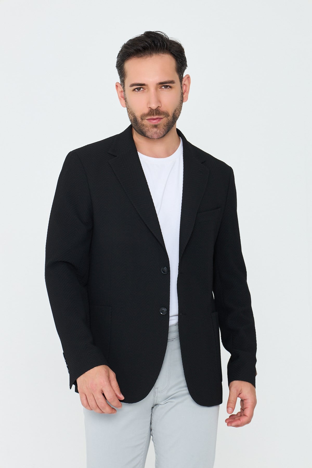 White StoneSiyah Mono Yaka Regular Fit Erkek Spor Ceket