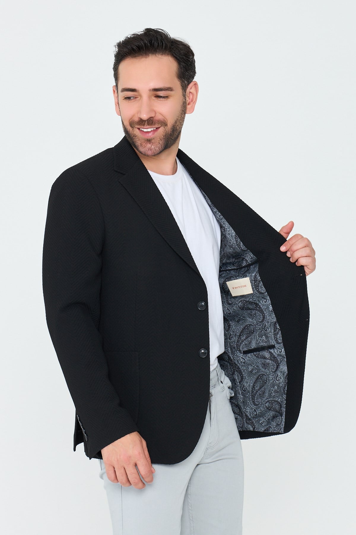 White StoneSiyah Mono Yaka Regular Fit Erkek Spor Ceket