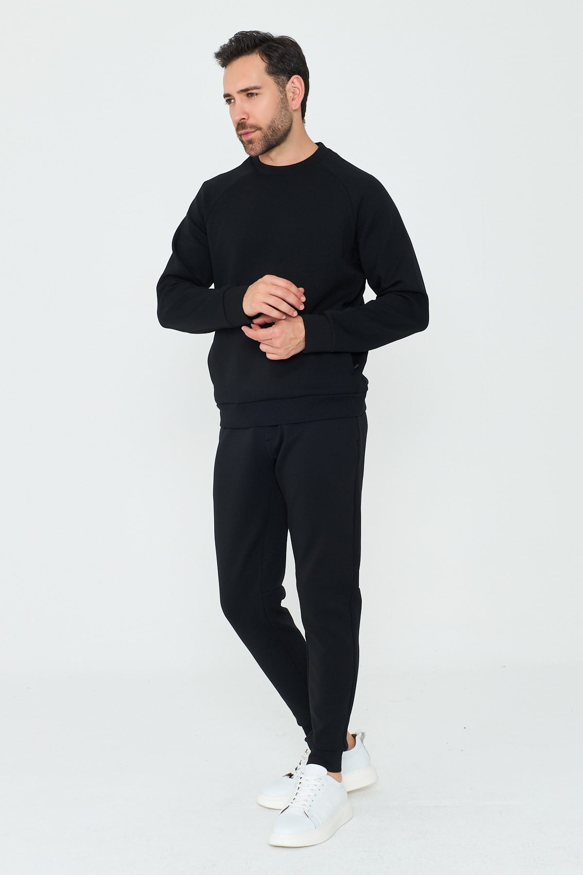 White StoneSiyah Pamuklu Erkek Basic Sweatshirt