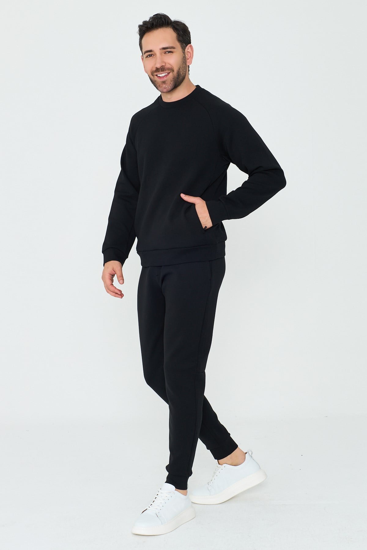 White StoneSiyah Pamuklu Erkek Basic Sweatshirt
