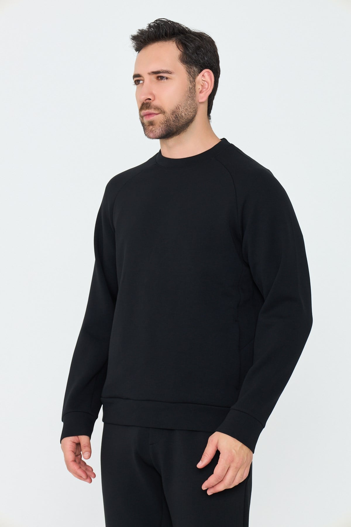 White StoneSiyah Pamuklu Erkek Basic Sweatshirt