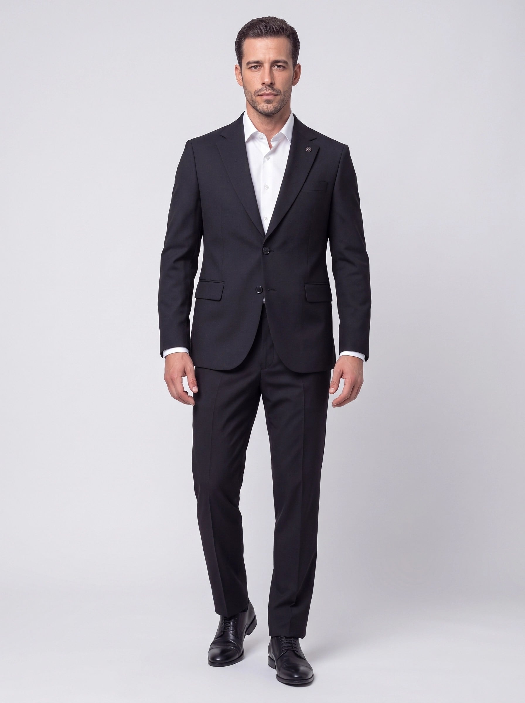 White StoneSiyah Regular Fit 4 Drop Mikro Desenli Mono Yaka Erkek Takım Elbise