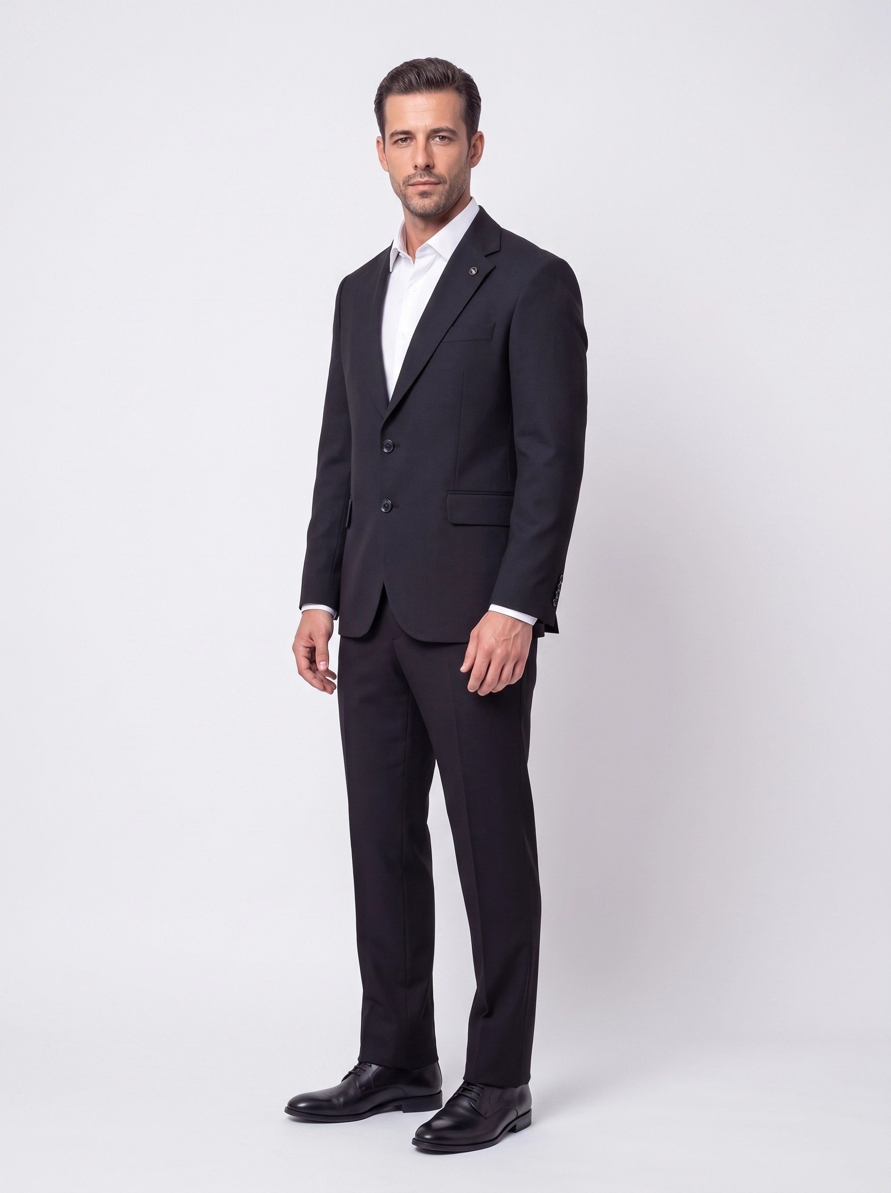 White StoneSiyah Regular Fit 4 Drop Mikro Desenli Mono Yaka Erkek Takım Elbise