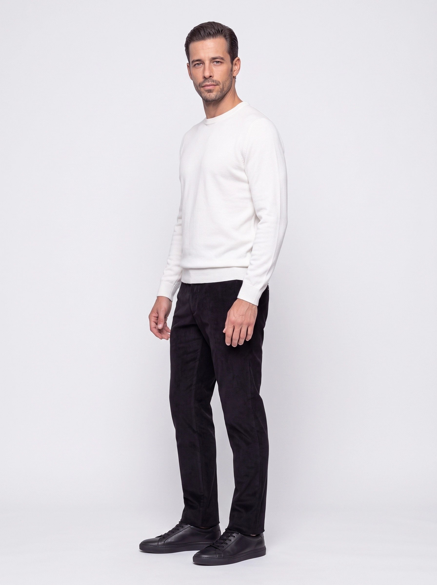 White StoneSiyah Regular Fit Kadife Jogger Spor Pantolon