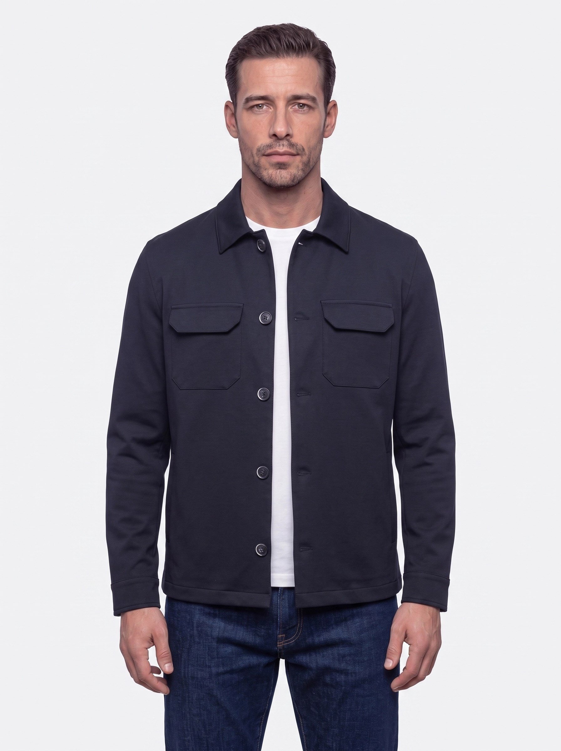 White StoneSiyah Regular Fit Ön Cepli Erkek Gömlek Mont