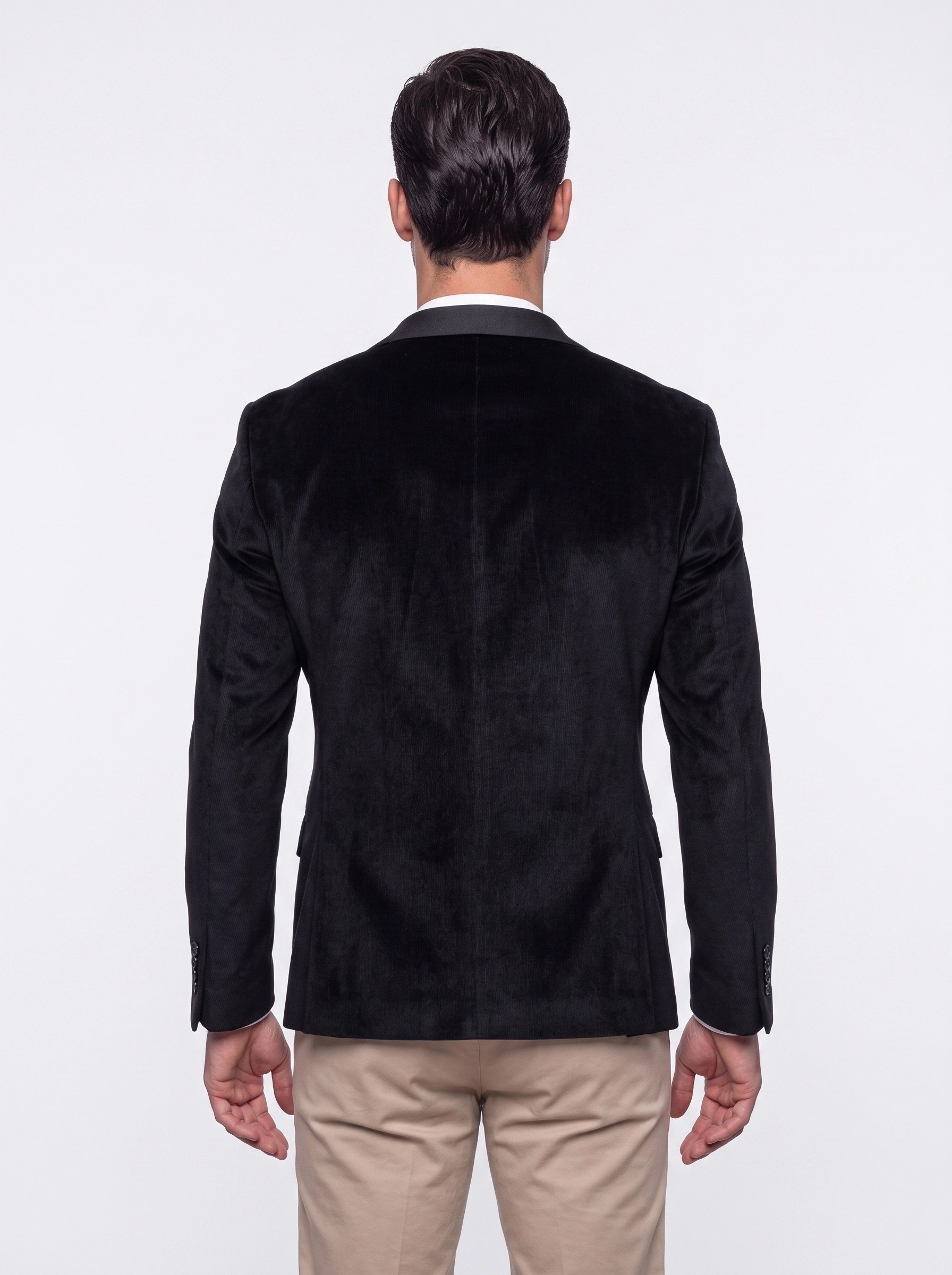 White StoneSiyah Sivri Yakalı Slim Fit 6 Drop Erkek Casual Kadife Ceket