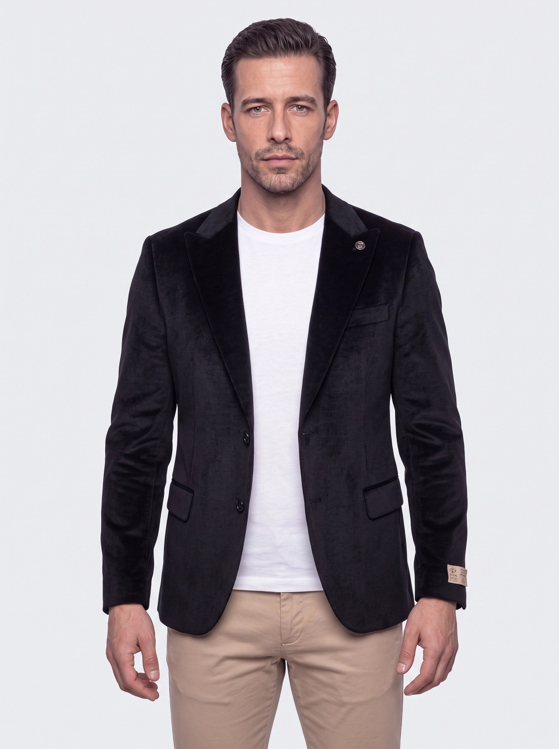 White StoneSiyah Sivri Yakalı Slim Fit 6 Drop Erkek Casual Kadife Ceket