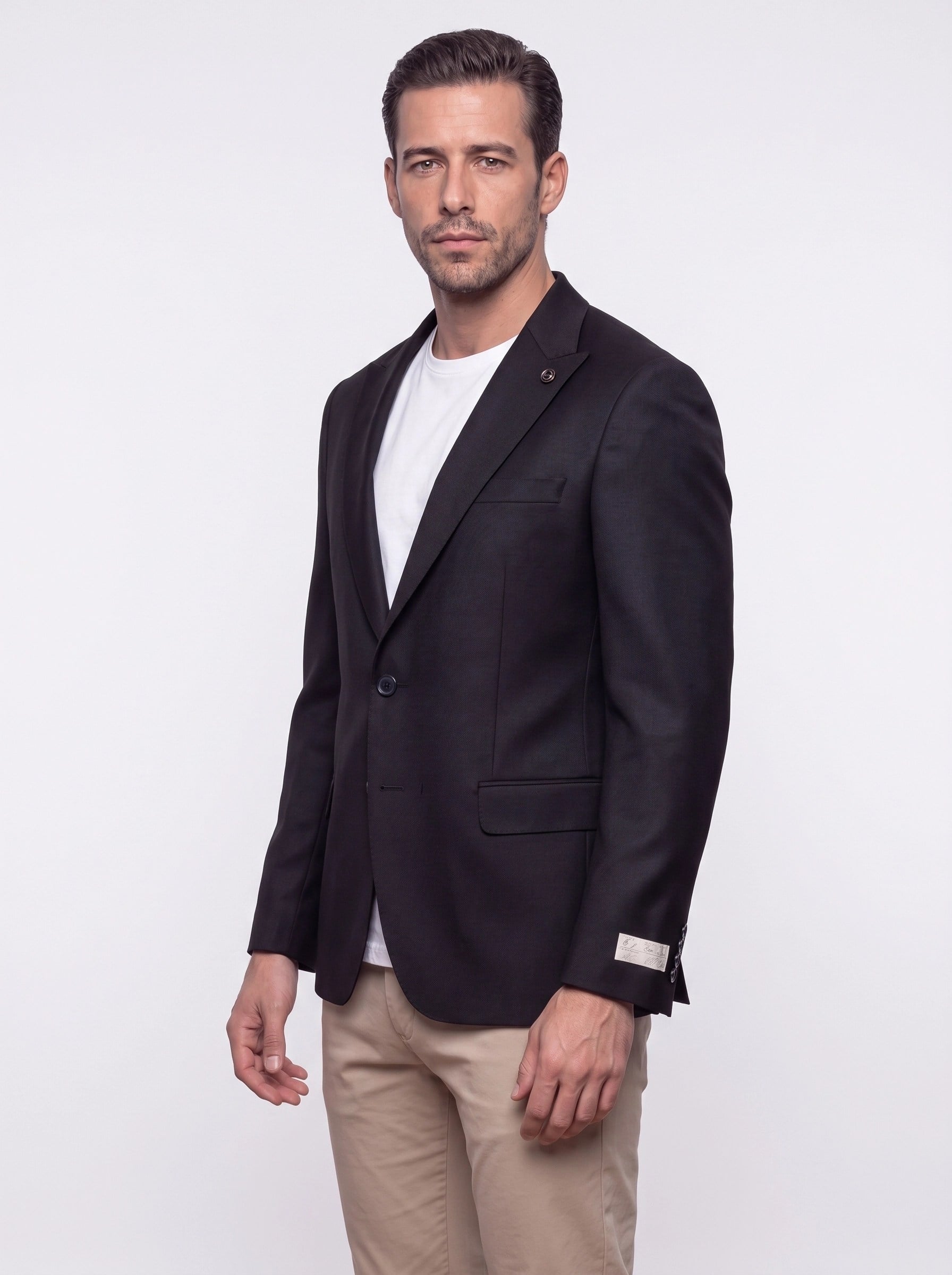 White StoneSiyah Slim Fit Sivri Yaka 6 Drop Erkek Günlük Ceket