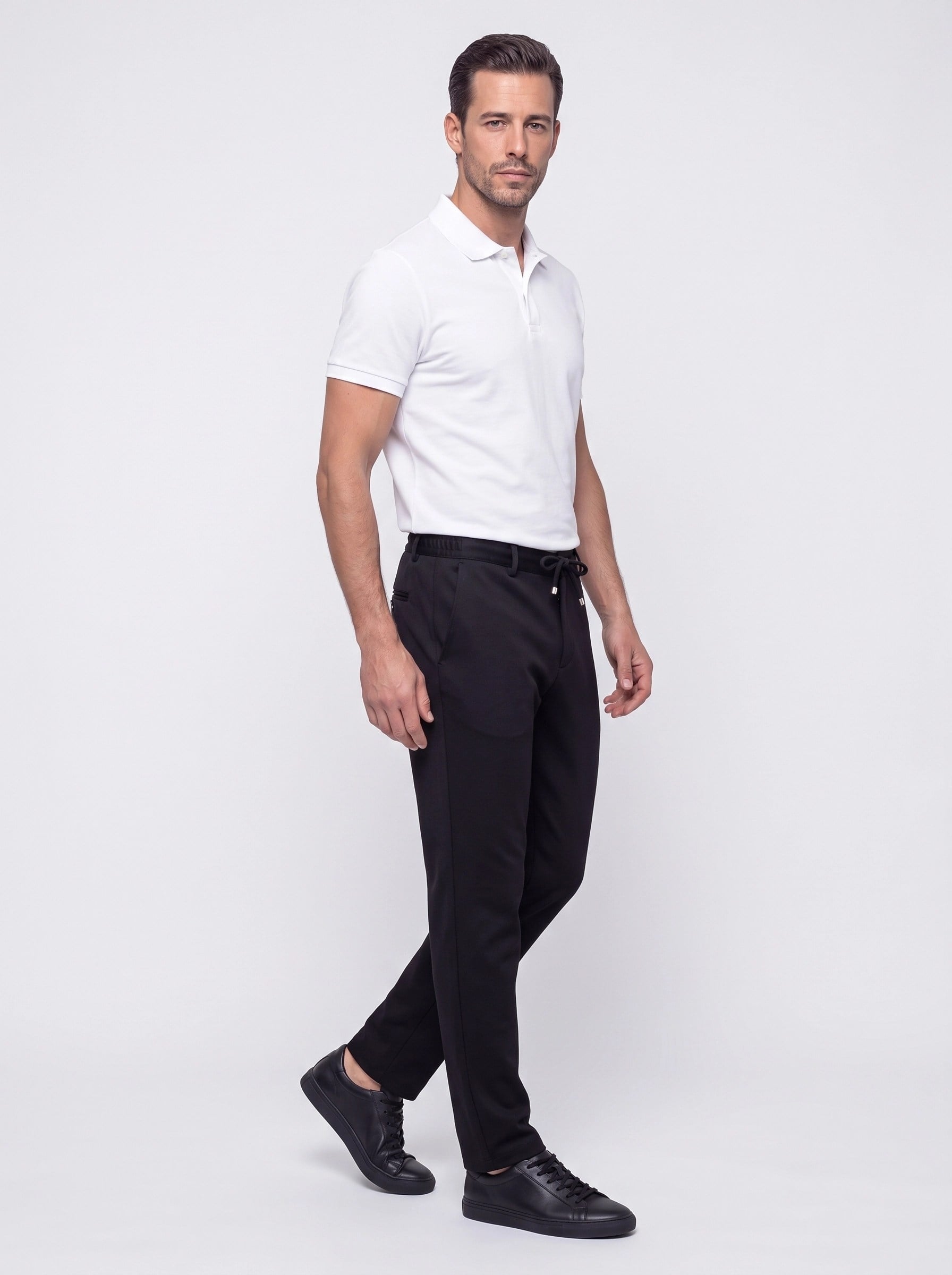 White StoneSiyah Yandan Cepli Slim Fit Jogger Spor Pantolon