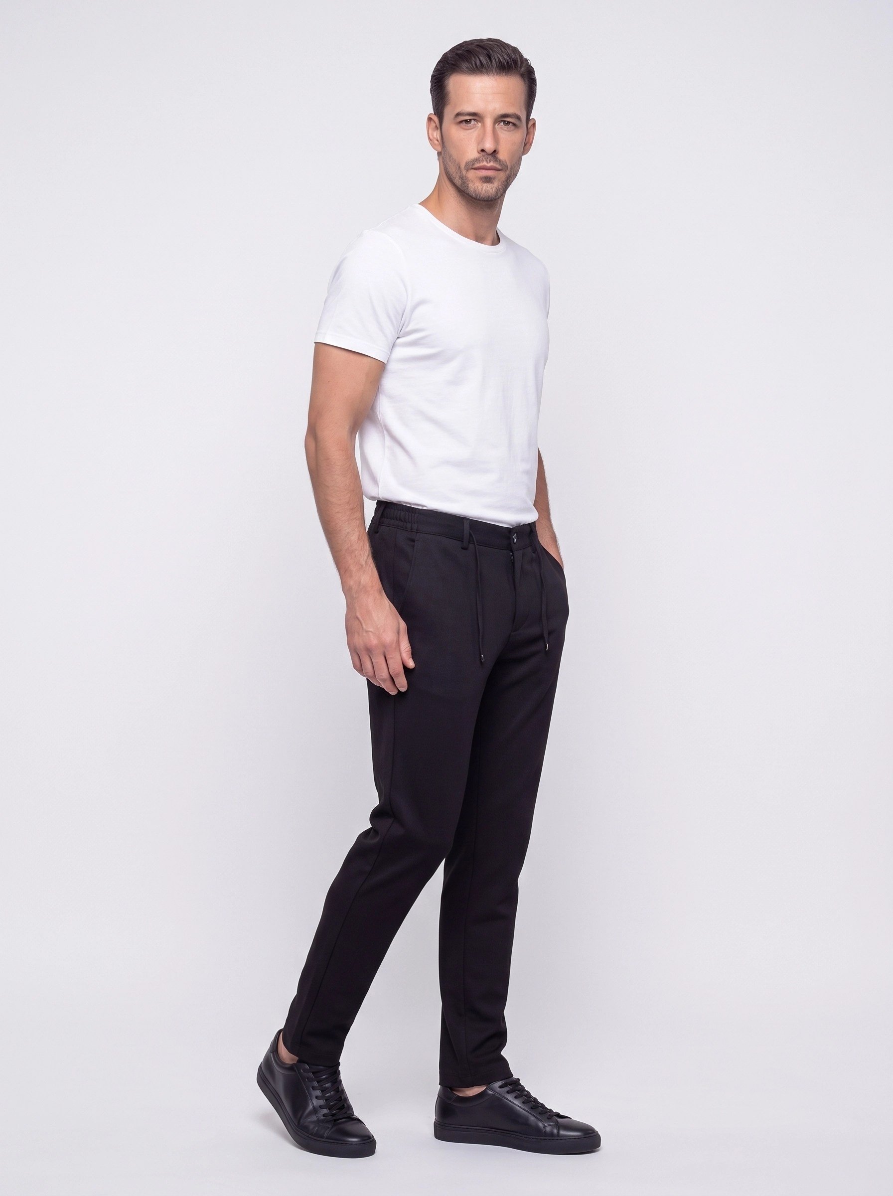 White StoneSiyah Yandan Lastikli Regular Fit Erkek Jogger Pantolon