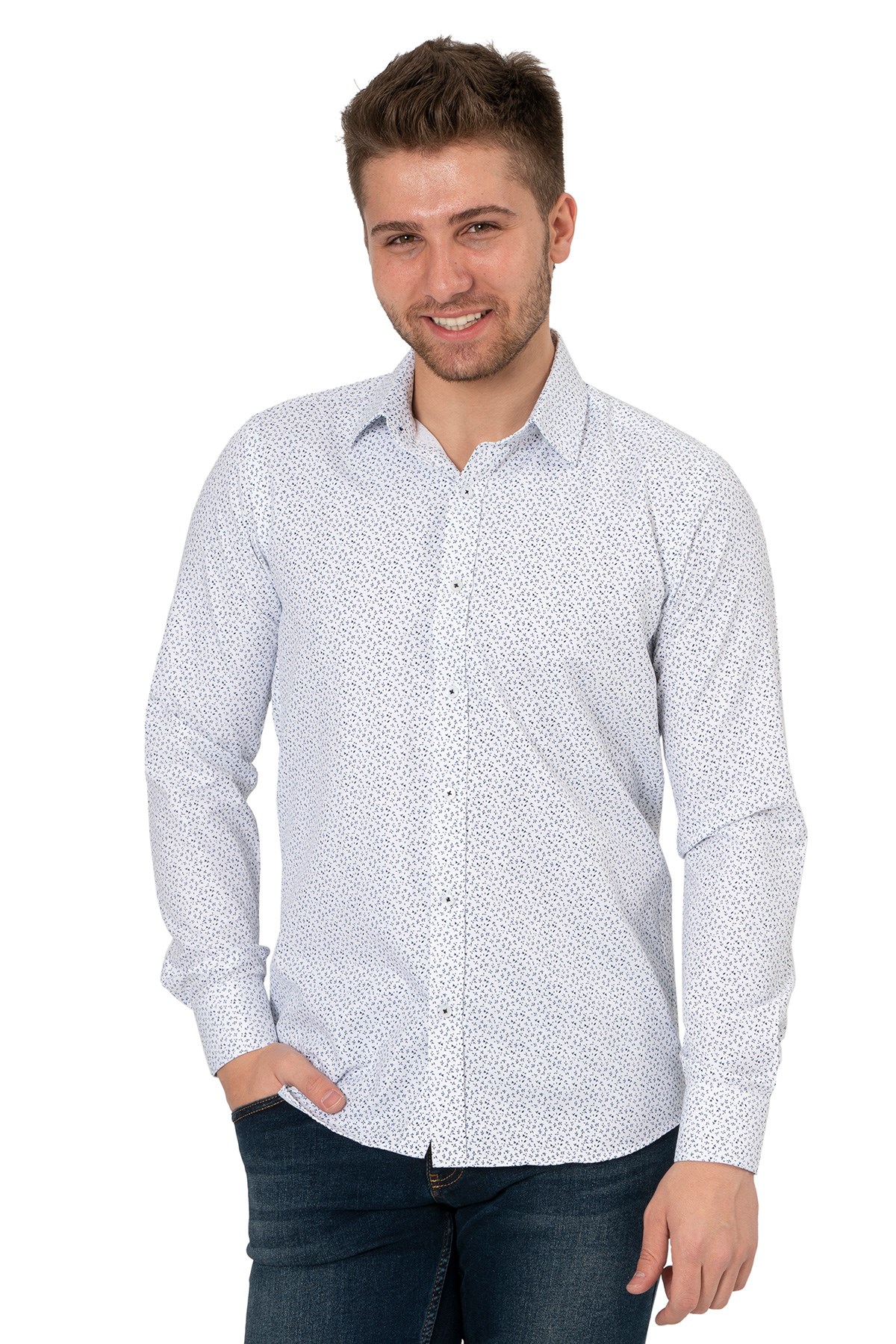 White StoneWHİTE STONE  2021-K  PAMUK- POLYESTER REGULAR GÖMLEK  REGULAR UZUNKOL  DESENLİ