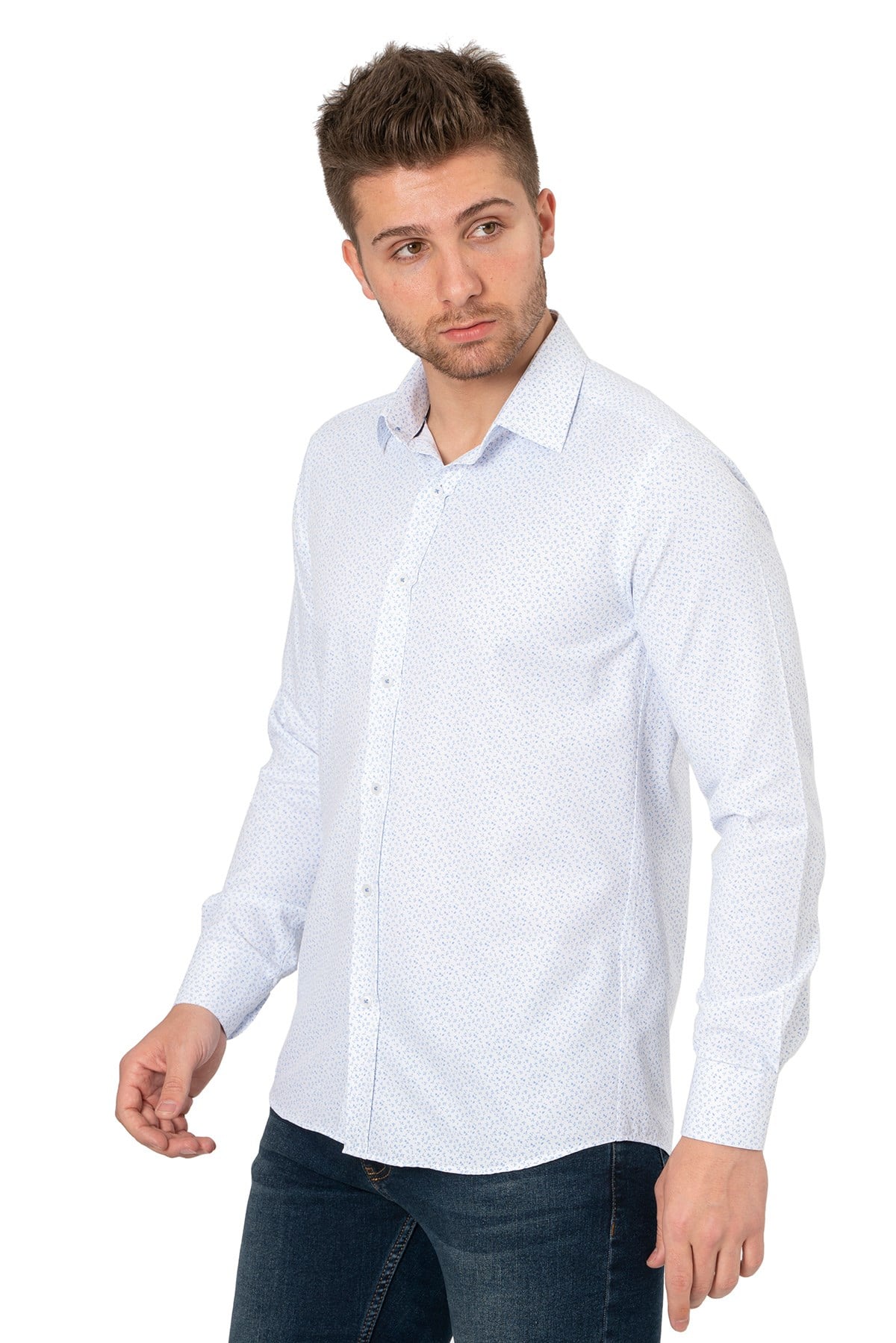 White StoneWHİTE STONE  2021-K  PAMUK- POLYESTER REGULAR GÖMLEK  REGULAR UZUNKOL  DESENLİ
