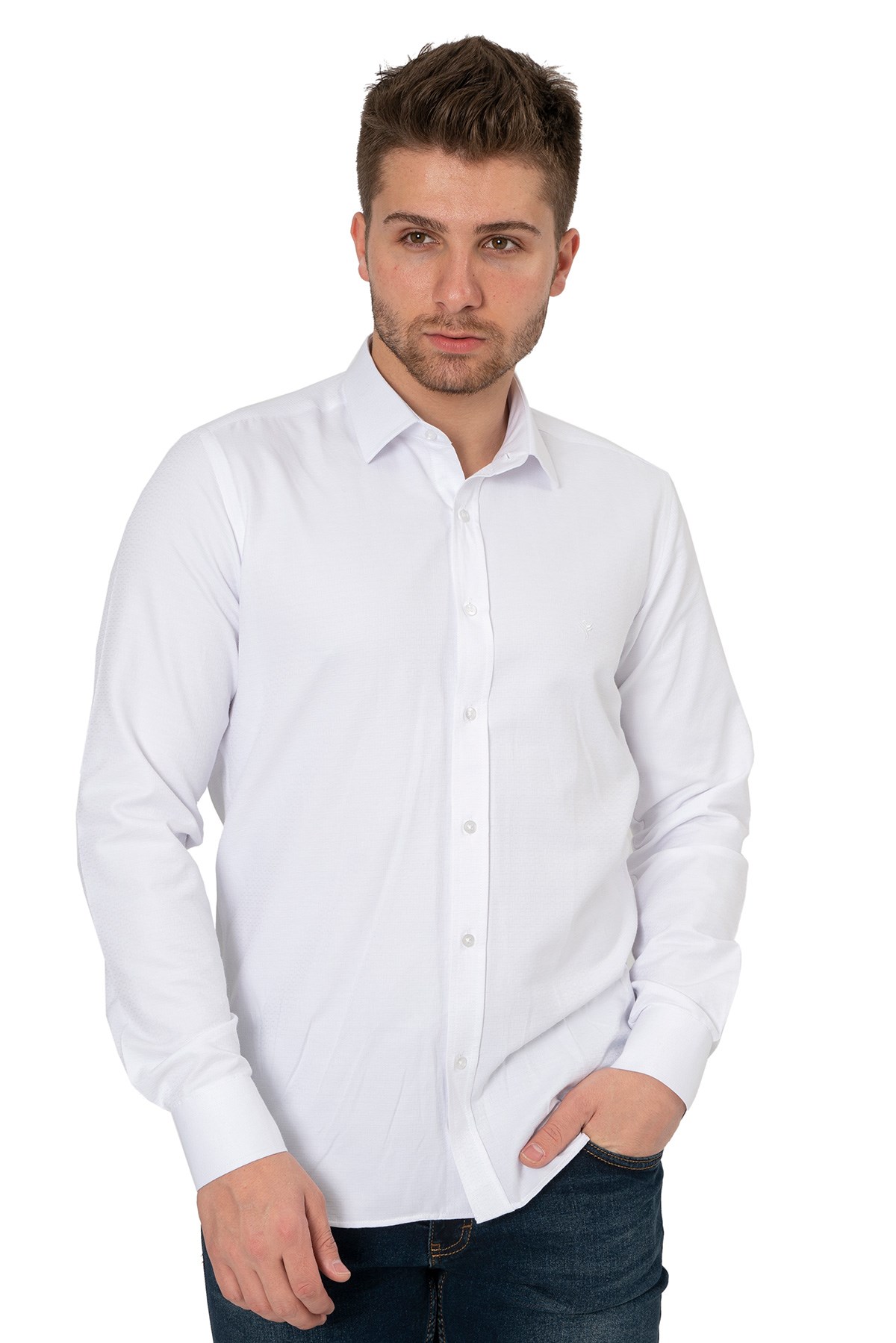 White StoneWHİTE STONE  2021-Y  PAMUK- POLYESTER REGULAR GÖMLEK  REGULAR UZUNKOL  DES BEYAZ