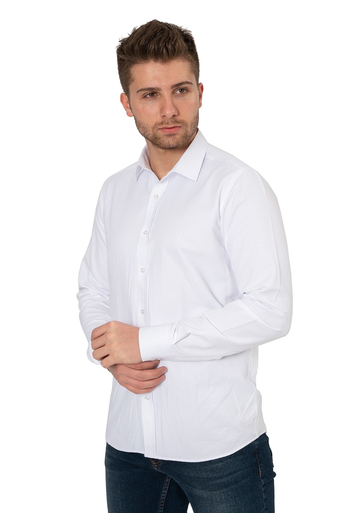 White StoneWHİTE STONE  2021-Y  PAMUK- POLYESTER REGULAR GÖMLEK  REGULAR UZUNKOL  DES BEYAZ