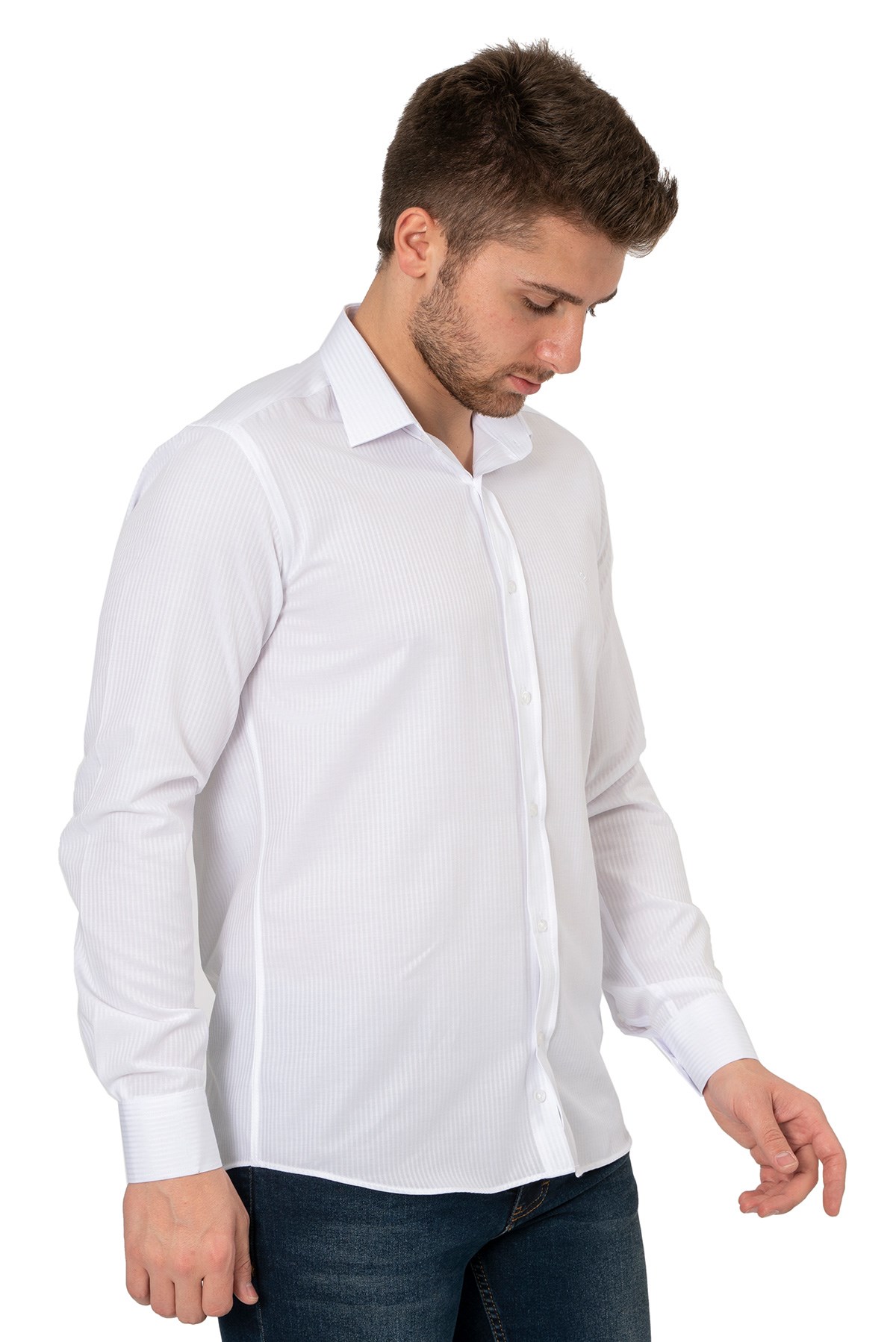 White StoneWHİTE STONE  2021-Y  PAMUK- POLYESTER REGULAR GÖMLEK  REGULAR UZUNKOL  DES BEYAZ