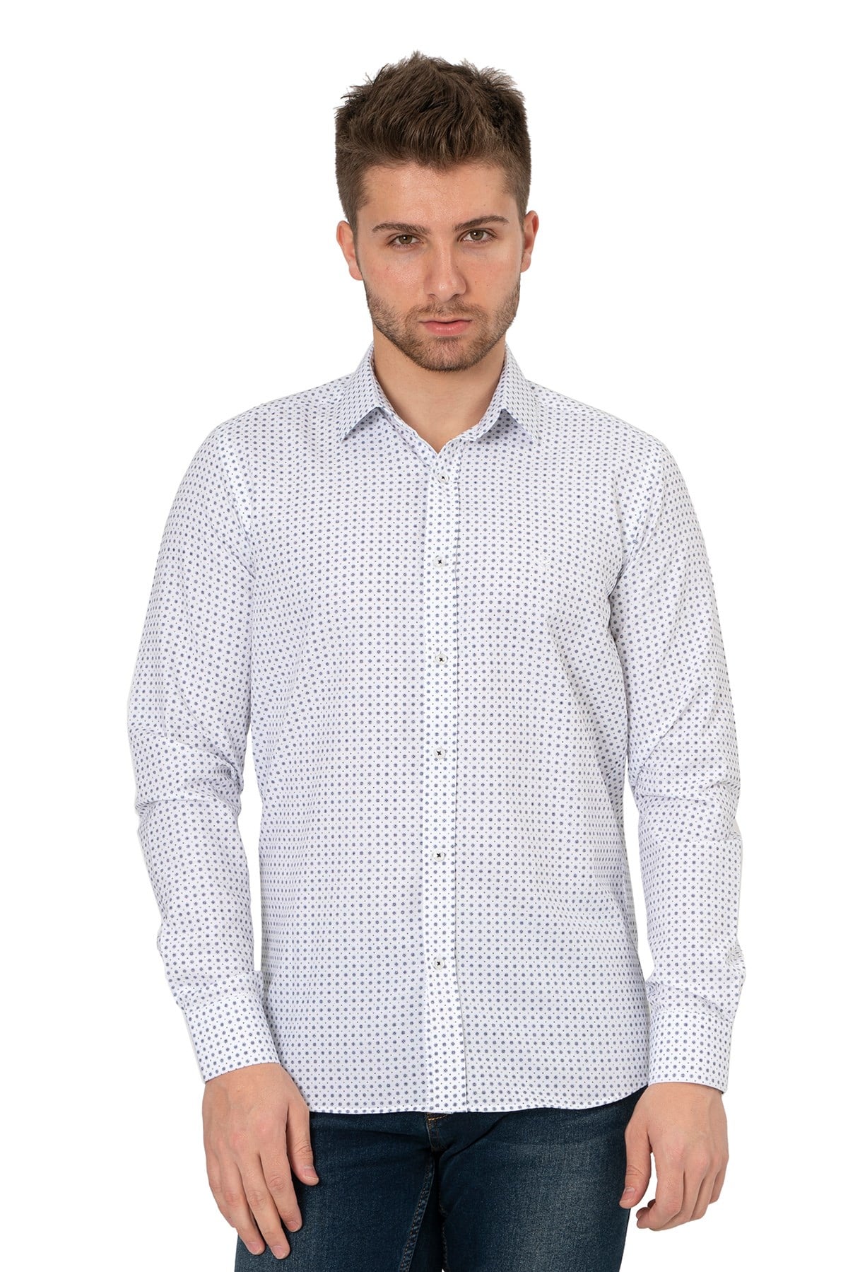 White StoneWHİTE STONE  2021-Y  PAMUK- POLYESTER REGULAR GÖMLEK  REGULAR UZUNKOL  DESENLİ