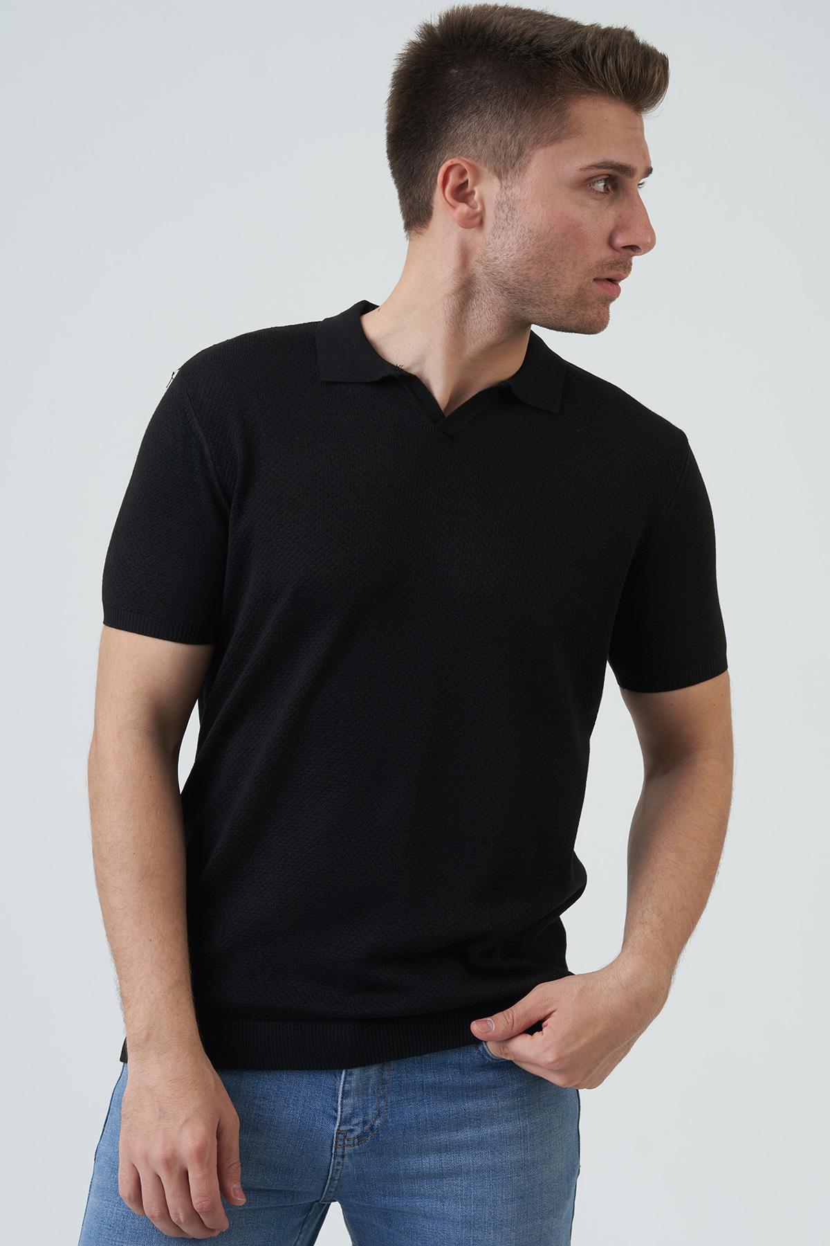 White StoneWHİTE STONE  2024-Y  16039 KABARTMA YAKALI  TSHIRT    SİYAH
