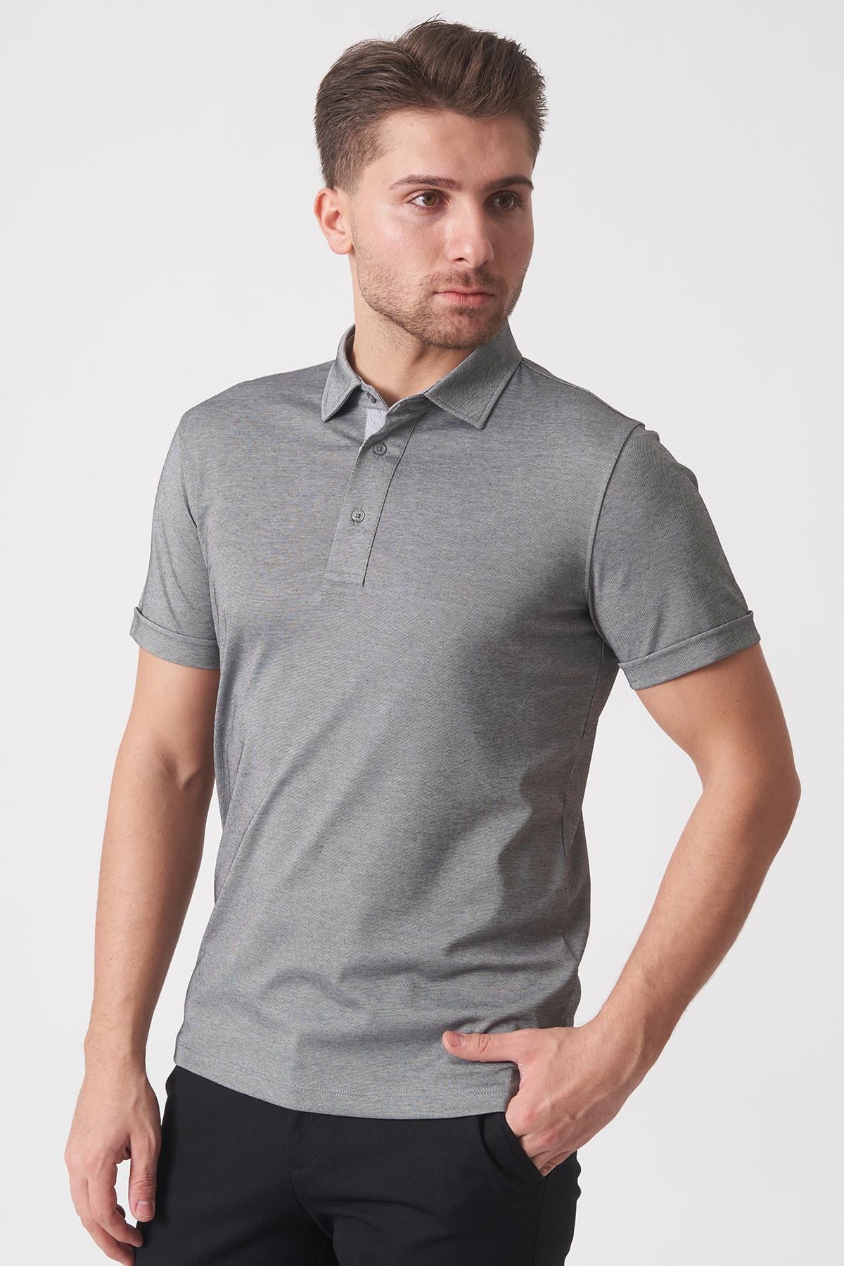 White StoneWHİTE STONE  2025-Y  3153-Y  POLA YAKA TSHIRT    SİYAH GRİ