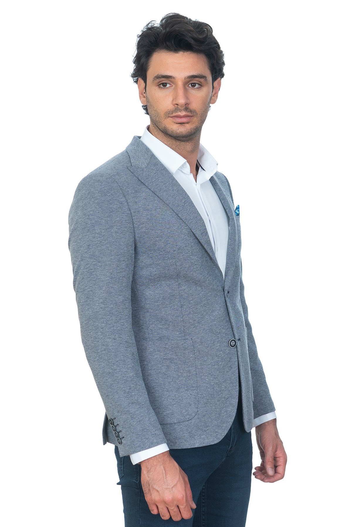 White StoneWhite Stone Alpha Slim Fit Ceket Desenli İndigo