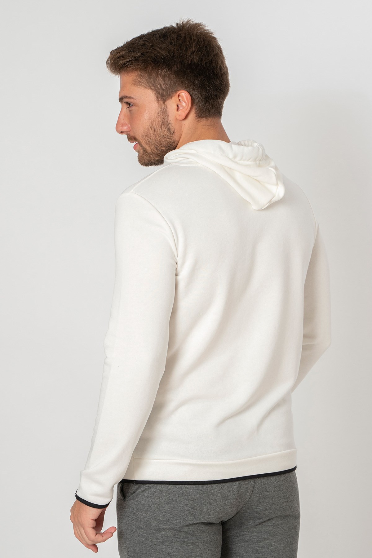 White StoneWhite Stone Bergen Slim Fit 5239 Kapüşonlu Pamukli Sweatshirt  Ekru