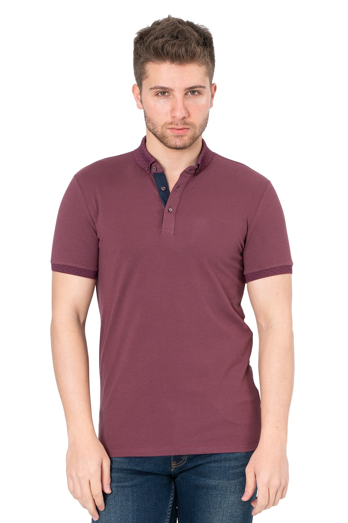 White StoneWhite Stone La Romana Slim Fit Düz Pike T-Shirt  Mürdüm