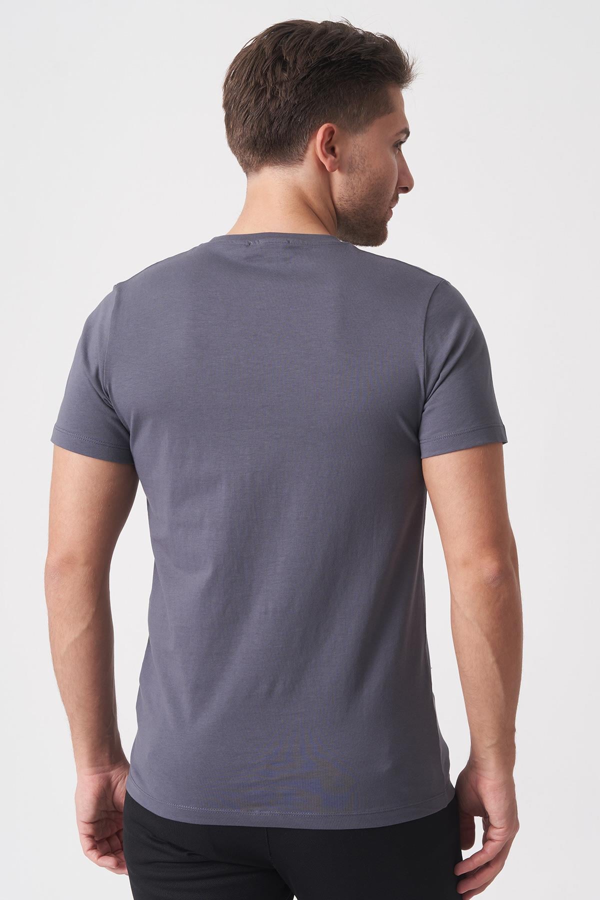 White StoneWhite Stone Rio de Janeiro 3087 Slim Fit Bisiklet Yaka Pamuklu Likralı T-Shirt  Füme