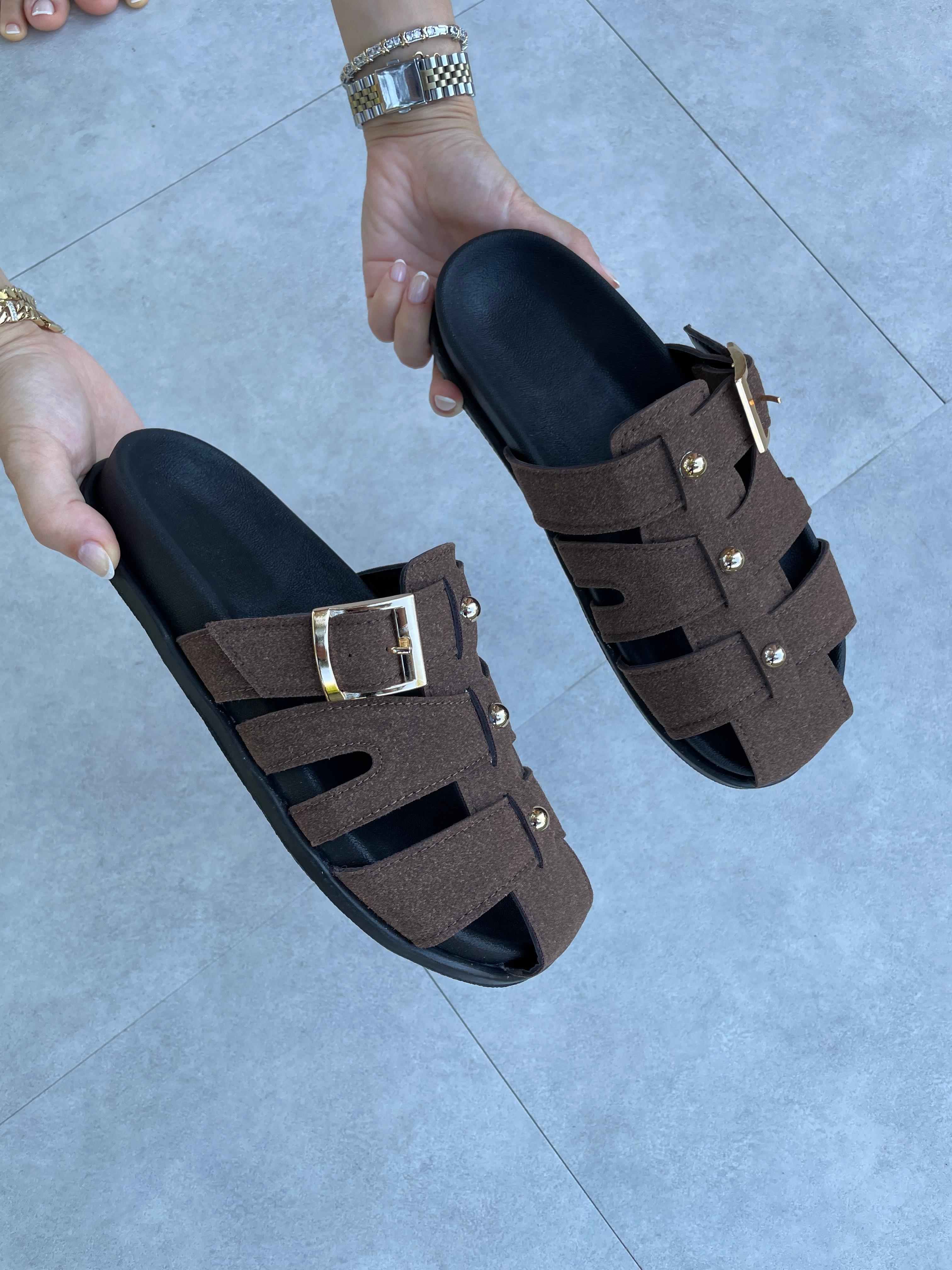 Pia Acı Kahve Süet Boncuk Detaylı Terlik