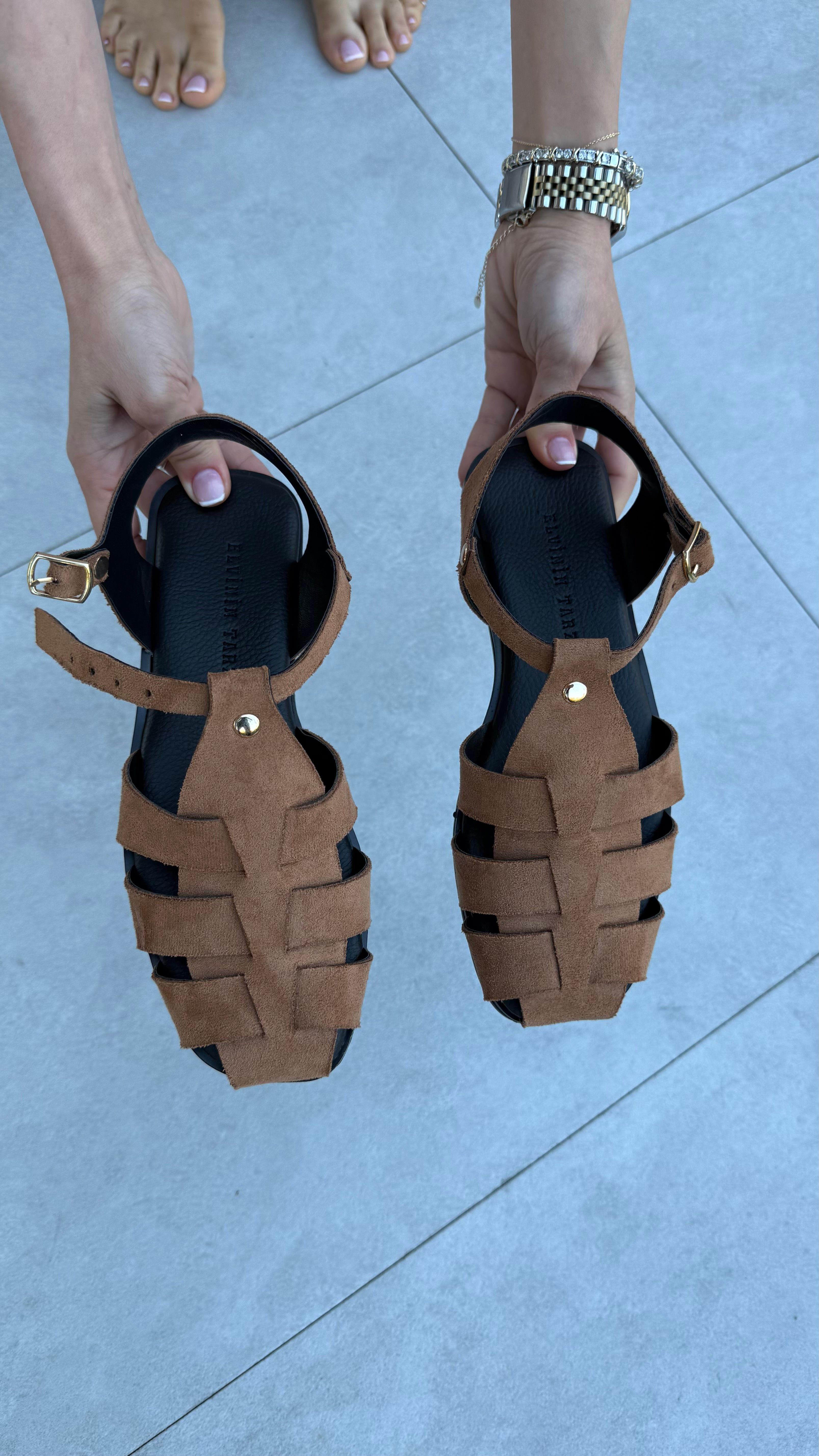 UNA TABA SÜET DÜZ TABAN KADIN SANDALET