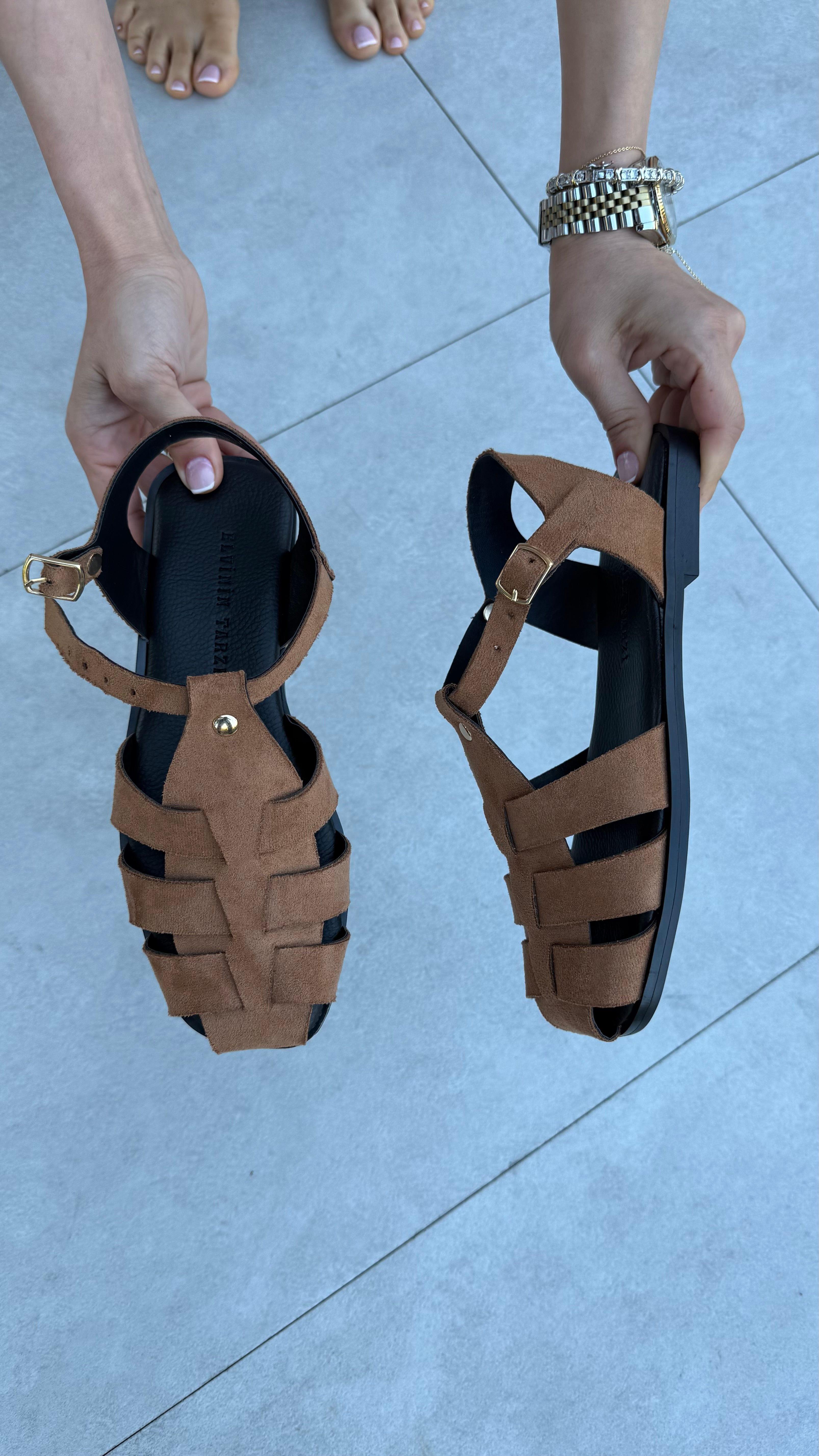 UNA TABA SÜET DÜZ TABAN KADIN SANDALET
