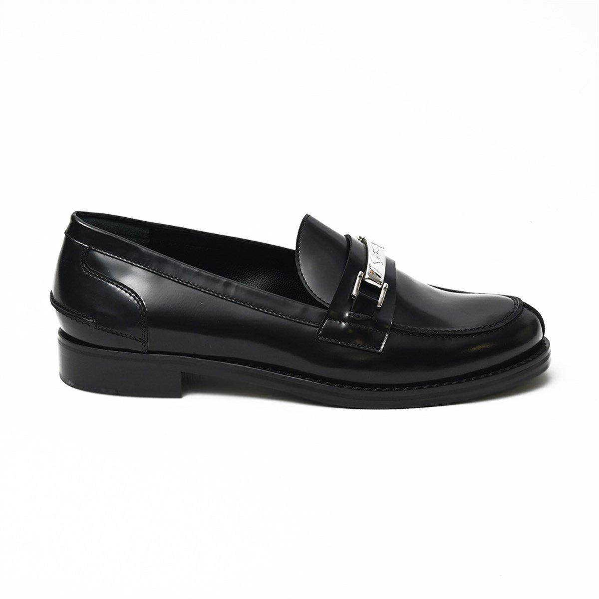 Sıton Parlak Deri Metal Logolu Tokalı Loafer