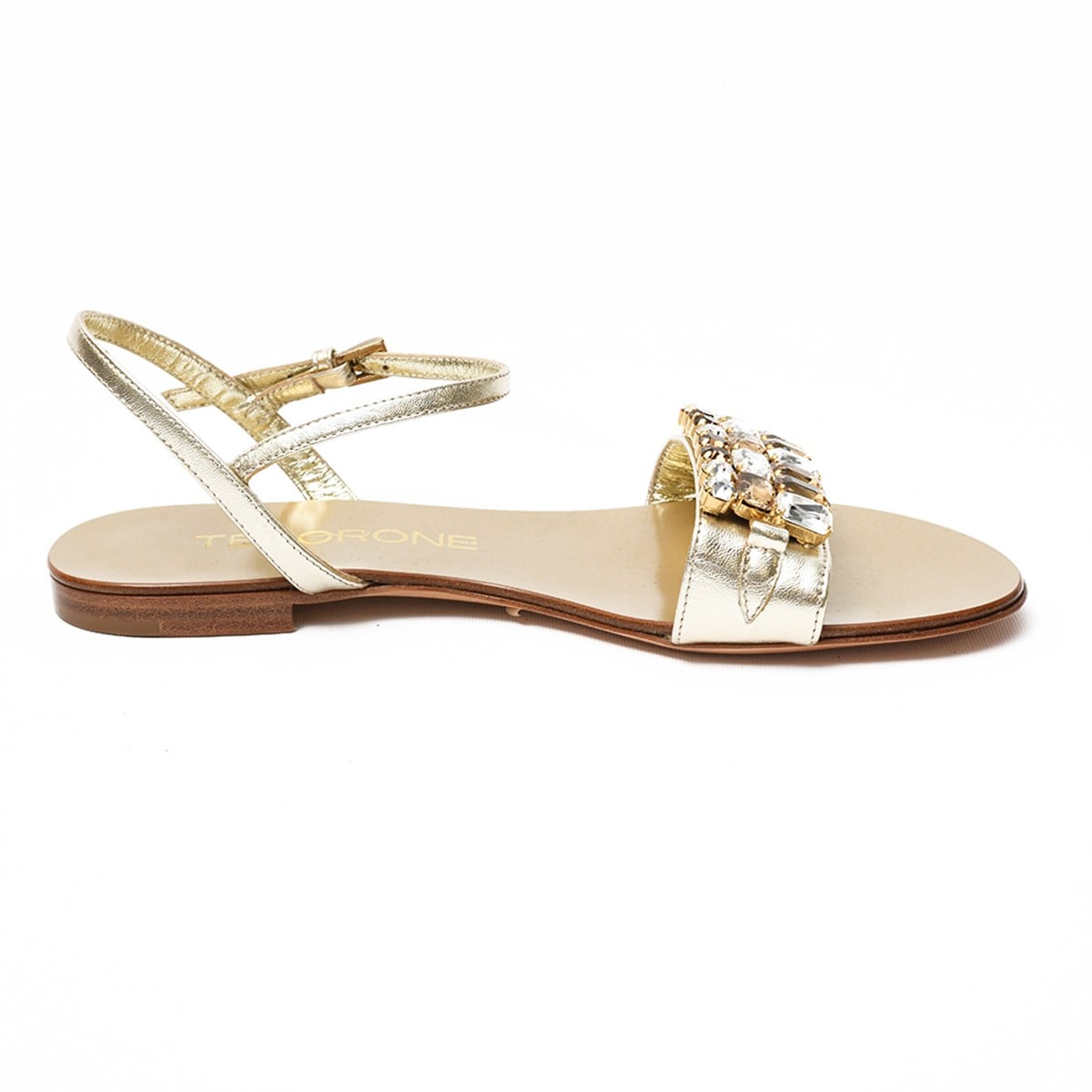 Tesorone Swarovski Taşlı Kösele Tabanlı  Deri Sandalet (T080M)
