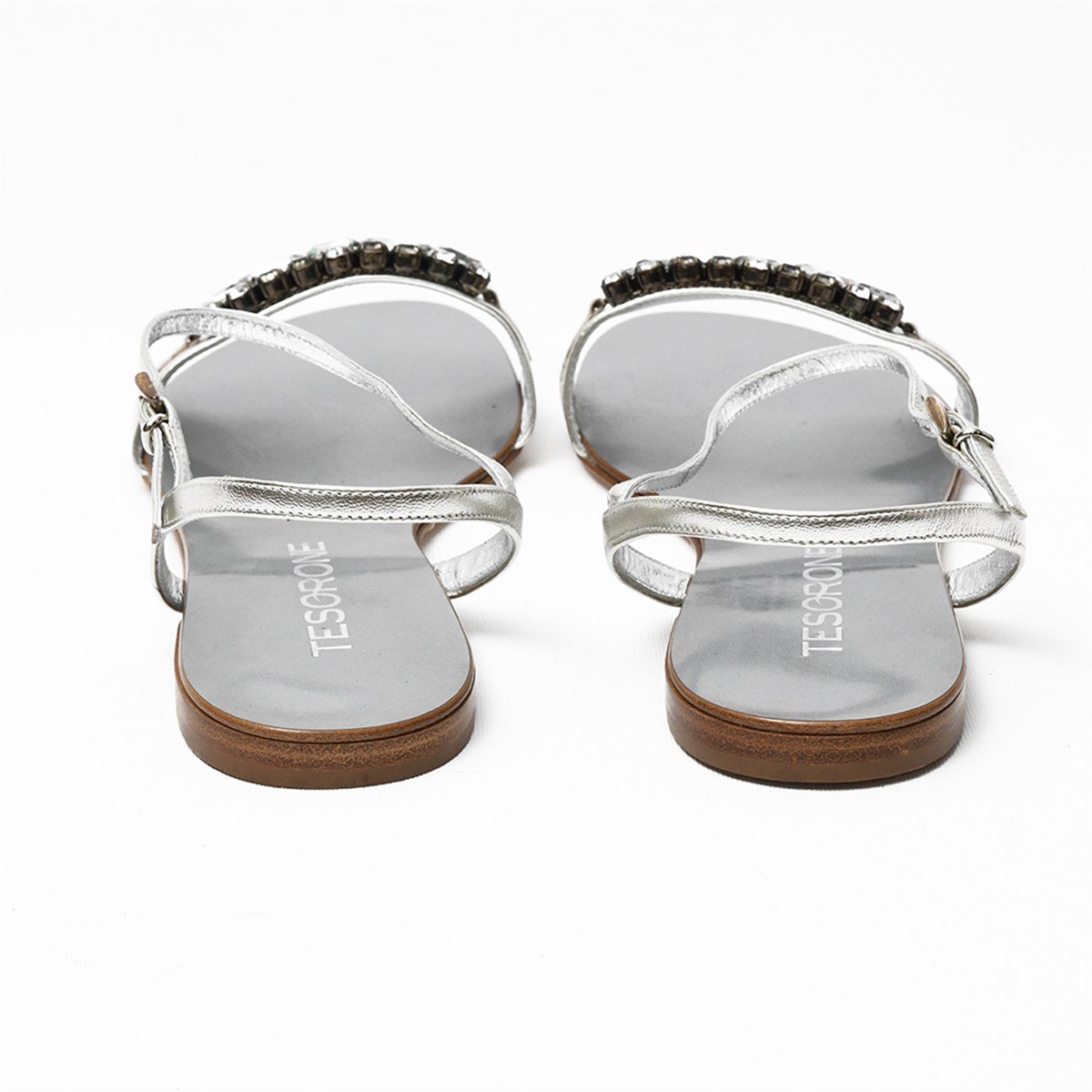Tesorone Swarovski Taşlı Kösele Tabanlı Deri Sandalet (T080S)
