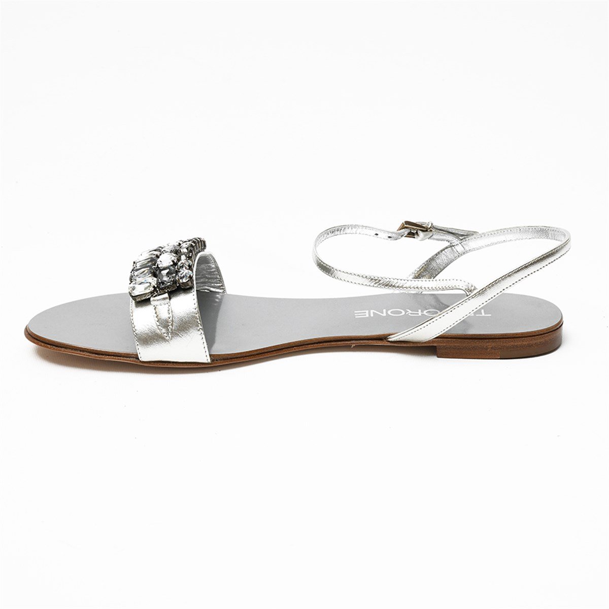 Tesorone Swarovski Taşlı Kösele Tabanlı Deri Sandalet (T080S)