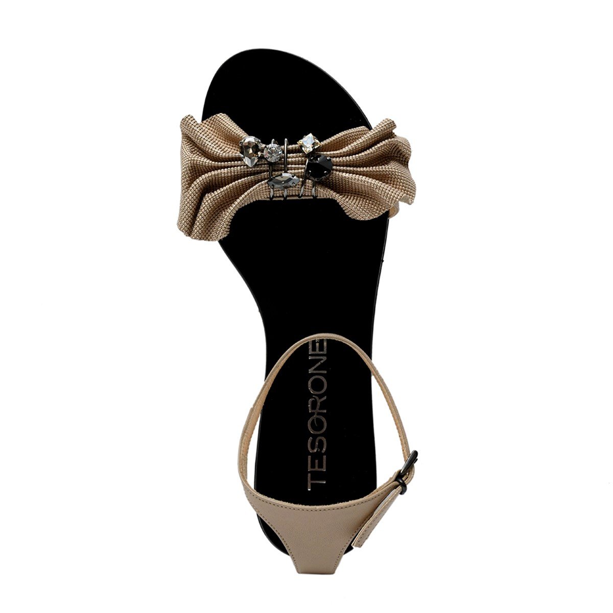 Tesorone Swarovski Taşlı Kösele Tabanlı Deri Sandalet (305)