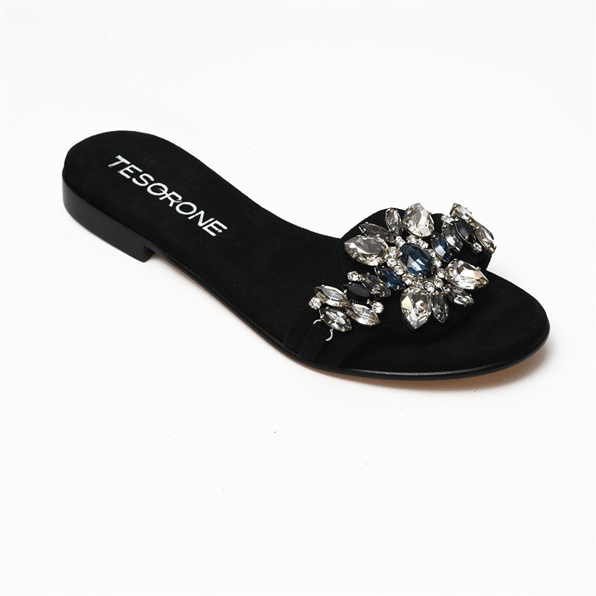 Tesorone Swarovski Taşlı Kösele Tabanlı Deri Terlik (T309B)