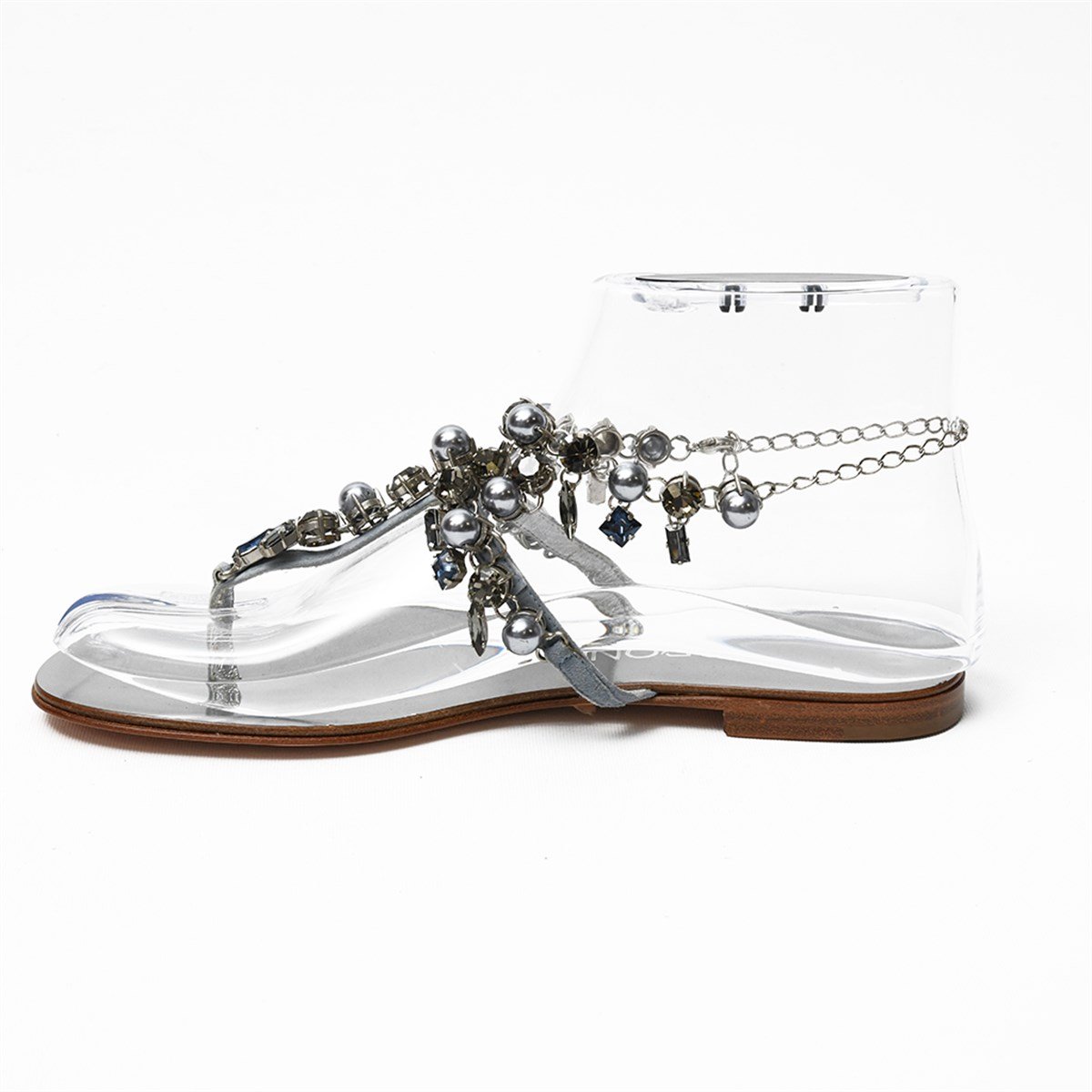 Tesorone Swarovski Taşlı Kösele Tabanlı Deri  Sandalet (T050P)