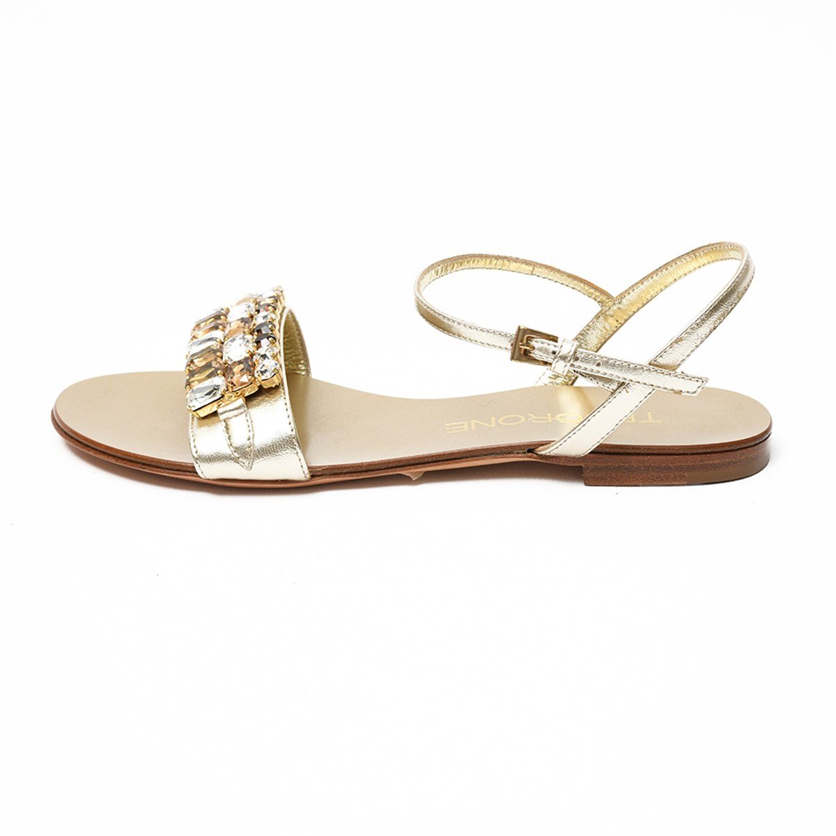 Tesorone Swarovski Taşlı Kösele Tabanlı  Deri Sandalet (T080M)